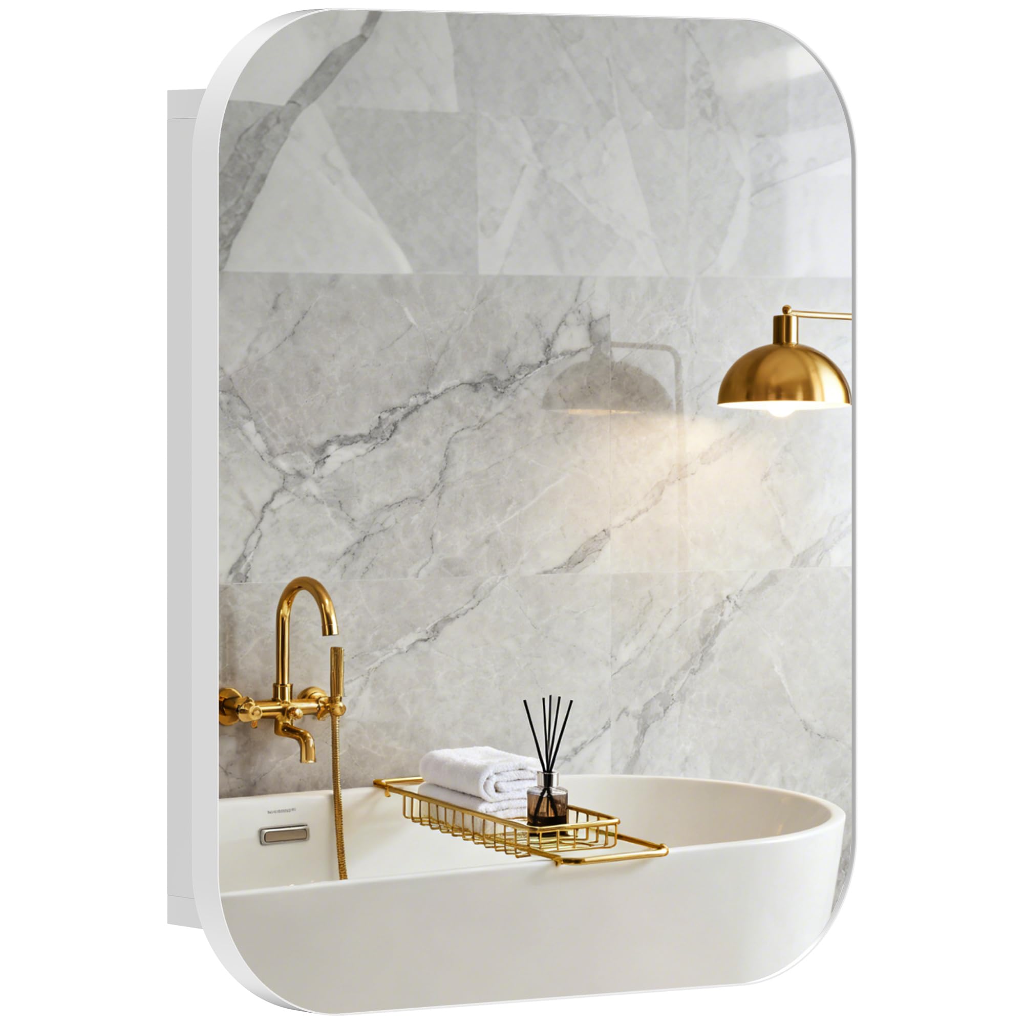 HOMCOM Bathroom Mirror Cabinet, Mirrored Door, Adjustable Shelves, White