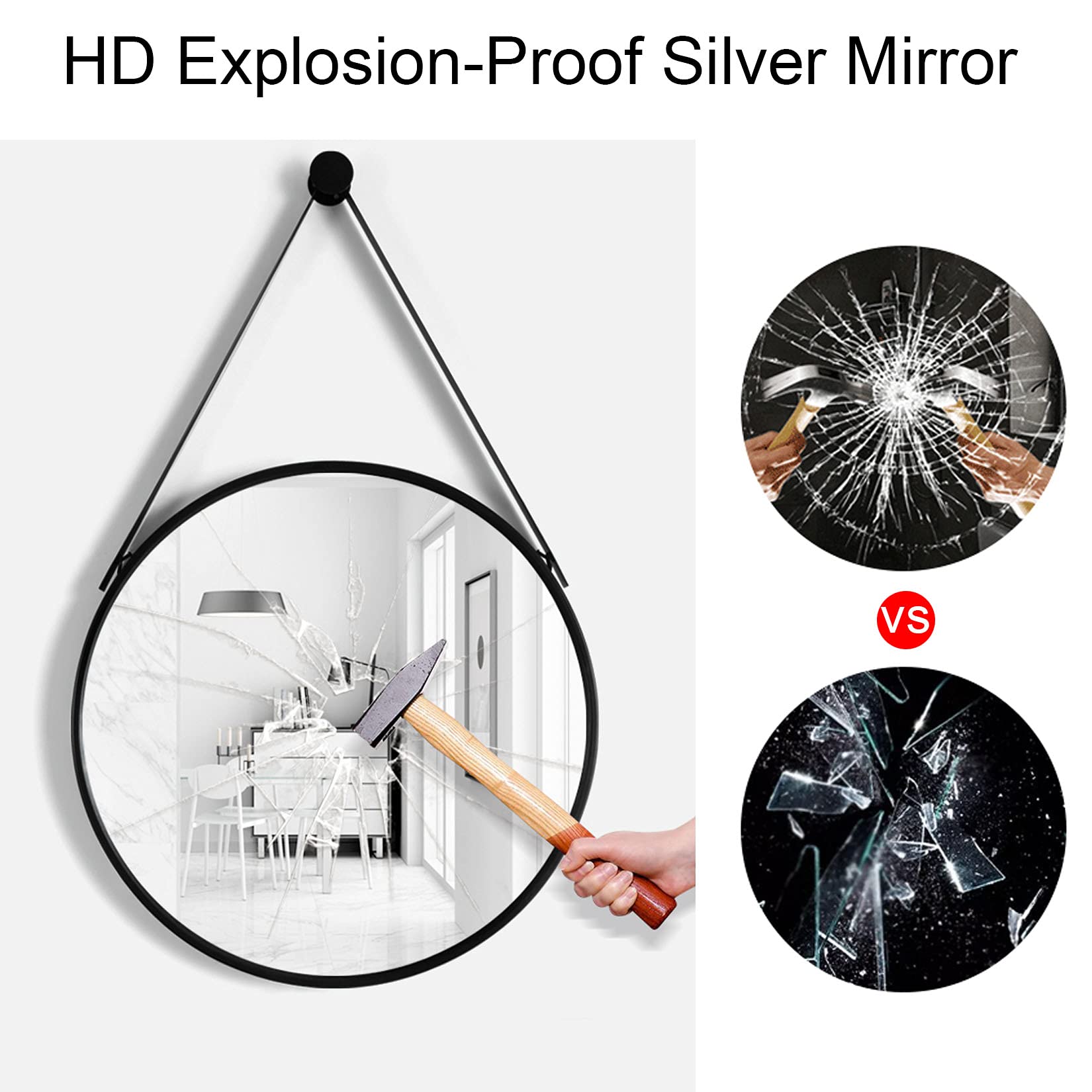 Specchio da Parete con Metallo Oro incorniciata specchi sospesi Moderni per Decorazioni da Parete Camera da Letto Soggiorno Specchio da Bagno Black,40cm