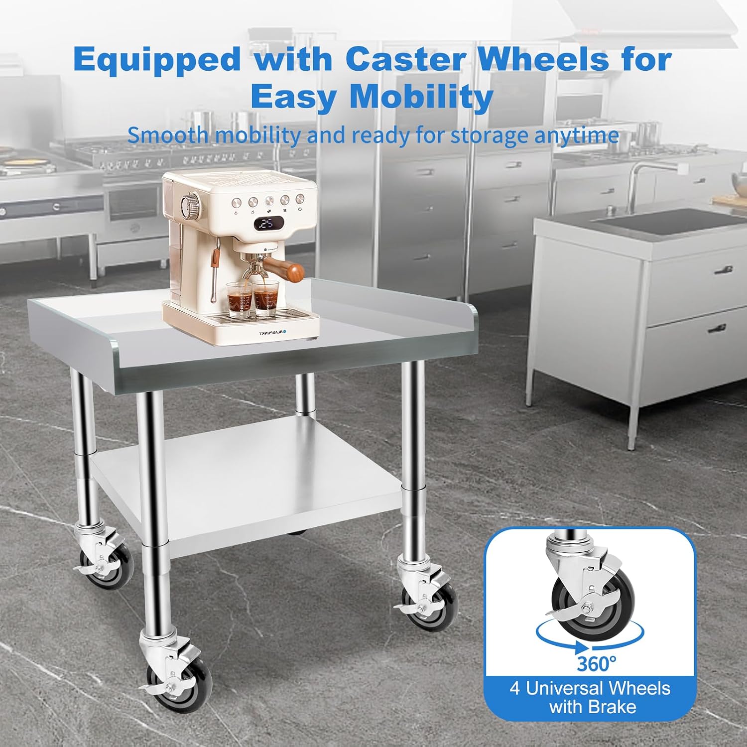 Stainless Steel Worktable with Under Shelf & 360° Lockable Casters - Practical for Commercial Kitchens & Workshops (24 * 24 * 26in)