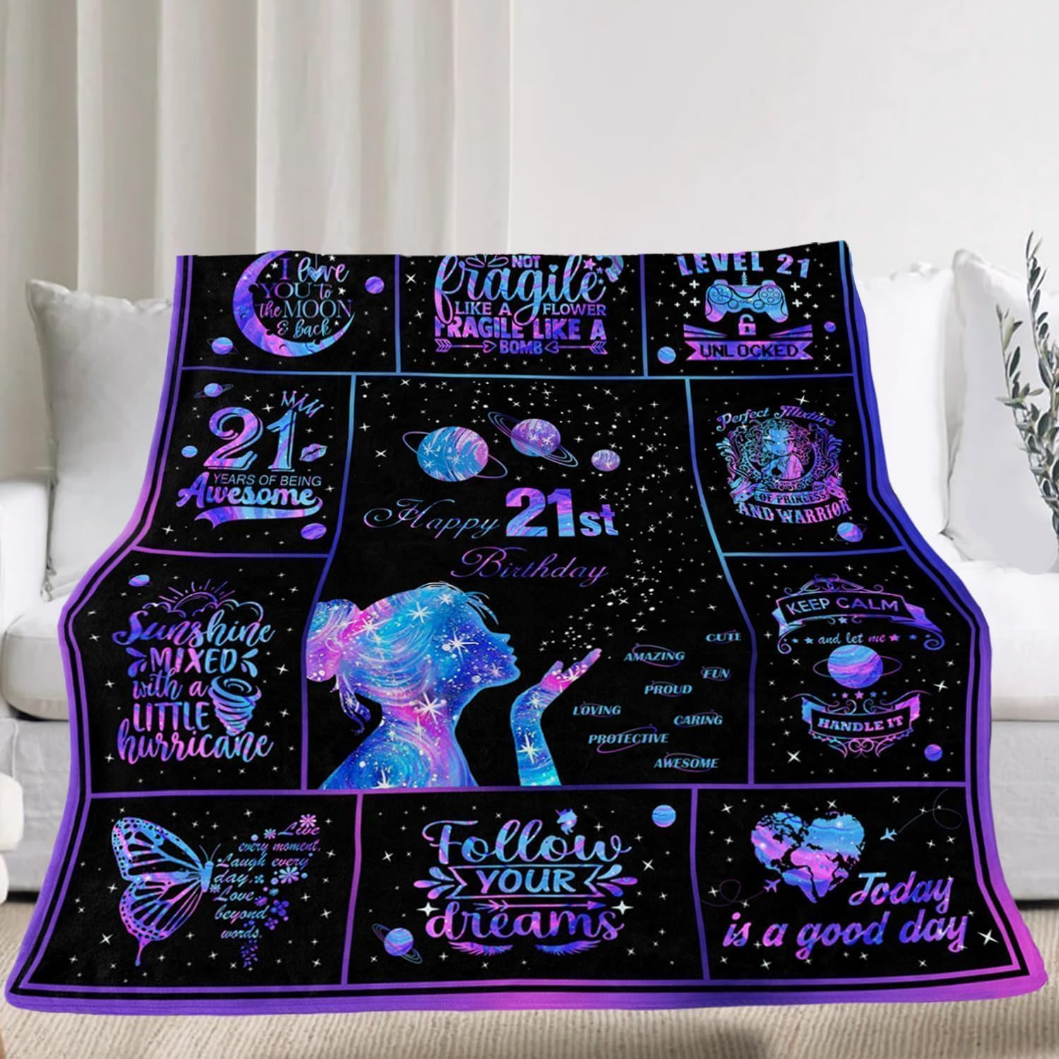 21st Birthday Gifts for Her, 21 Year Old Birthday Gifts for Her, Gifts for 21 Year Old Female, 21st Birthday Decorations for Her Throw Blanket 60"X50"
