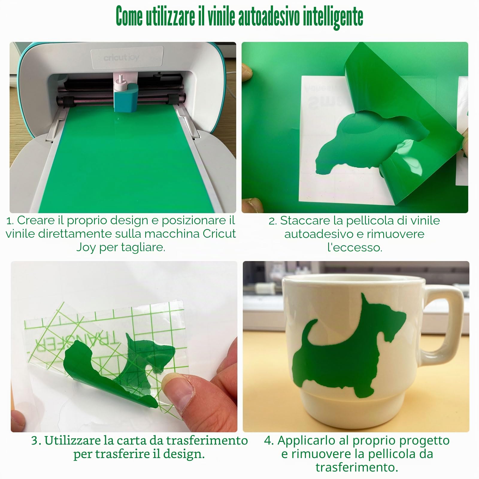 Smart Vinyl Permanent per Cricut Joy, Vinile Permanente 36 Vinil Adesivo e 6 Carte di Trasferimento, Vini-le Adesivo Permanente30,5x 14cm Pellicola per Plotter in Vinil per Tazze Fai da te