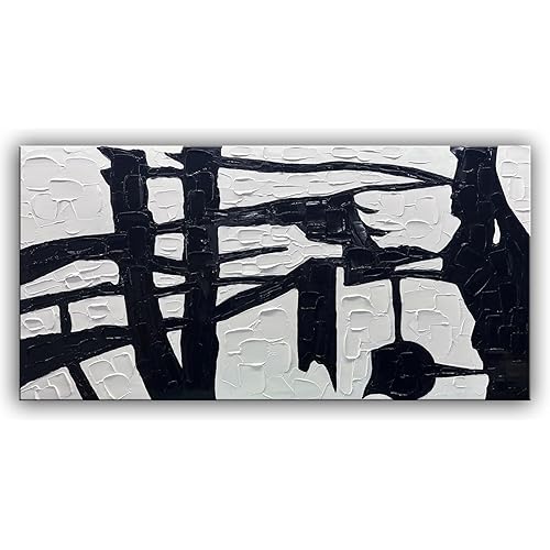 YaSheng Art Contemporary Artwork Large Canvas Art Hand-painted Black and White Wall Art Minimalist Texture Abstract Wall Painting Home Decorations Wall Art For Living Room Ready to hang 30X60inch