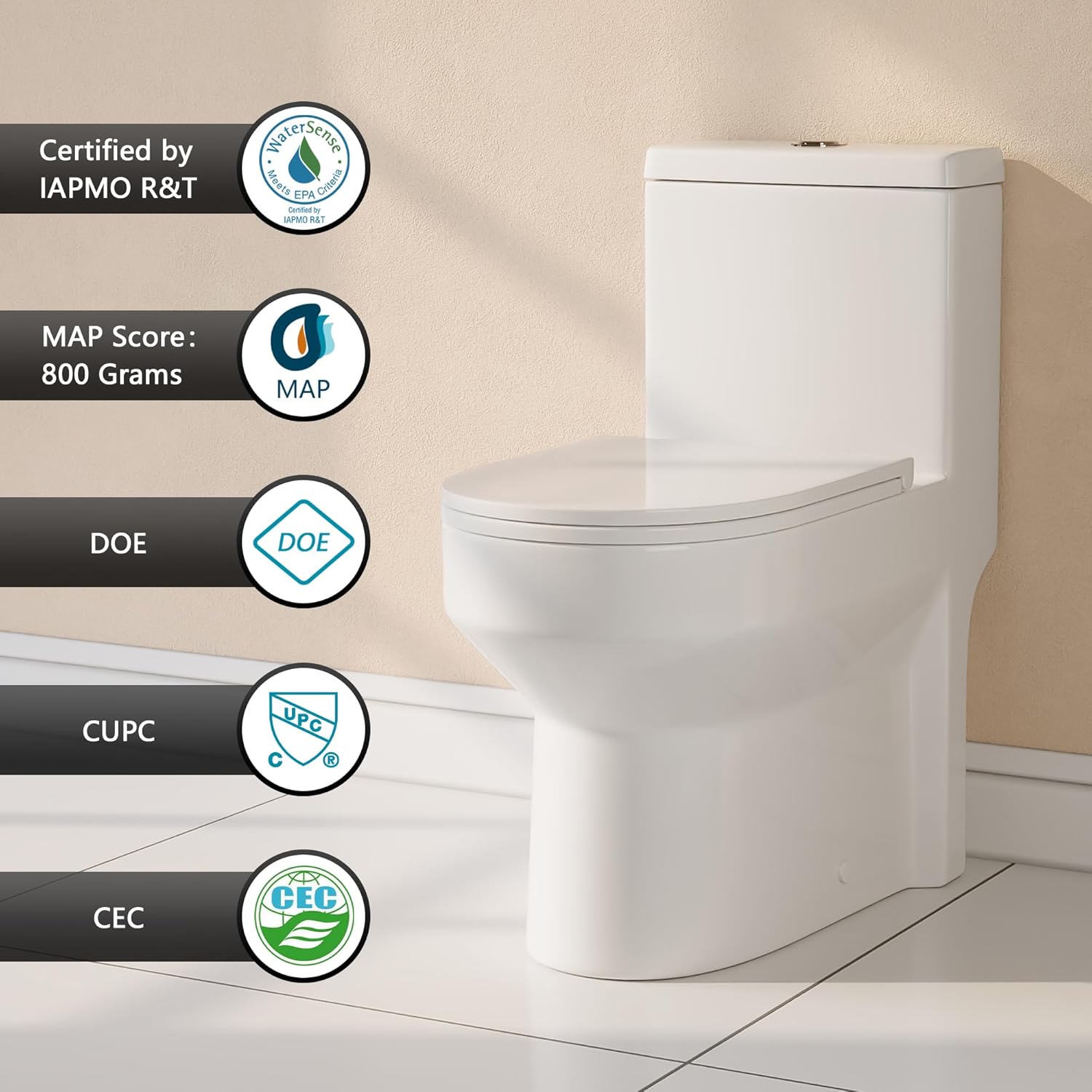 DeerValley DV-1F52813 Tiny Small Compact Dual Flush One Piece Toilet, Space Saver Commode designed for Water Closet, Soft Closing Seat Included, High-Efficiency WaterSense Cotton White