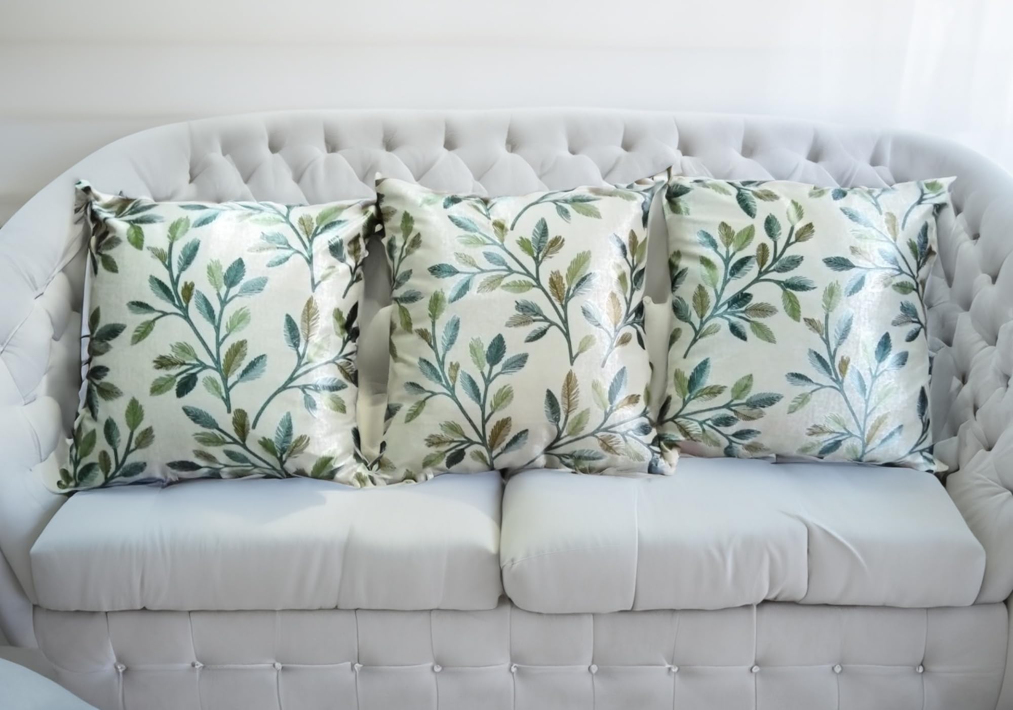Set of 3 Green Floral Cushion Covers 18x18 Inch | Heavy Knitted 3D Print Fabric | Reversible Design | Durable Zip Closure | Decorative Cushion Covers for Sofa, Bed & Living Room-image-45