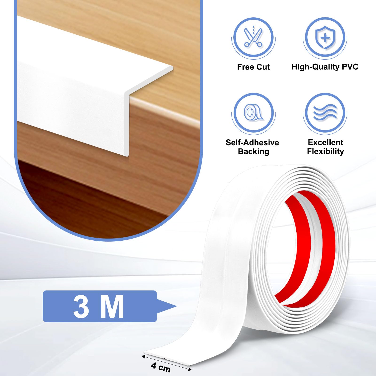 Molduras Decorativas Autoadhesivas Flexible Moldura de Pared bandas de protección de Bordes para Protección de Esquinas y Techos (Blanco brillante, 4cm×3m)
