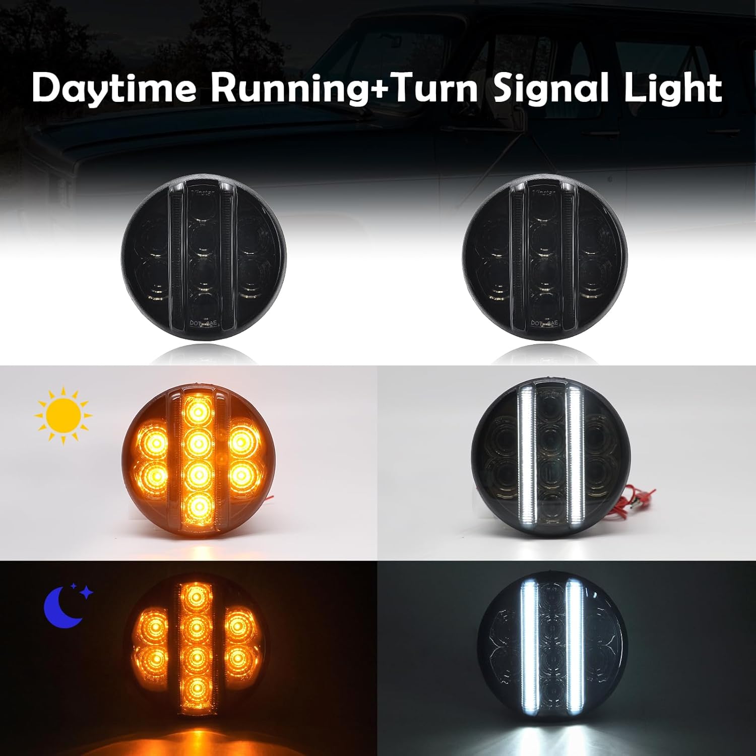 LED Turn Signal Light Compatible with Wrangler JK JKU 2007-2018, DRL Front Grill Indicator Parking Light, Amber Turn Signal Lights White Daytime Running Lamps, Smoked Lens