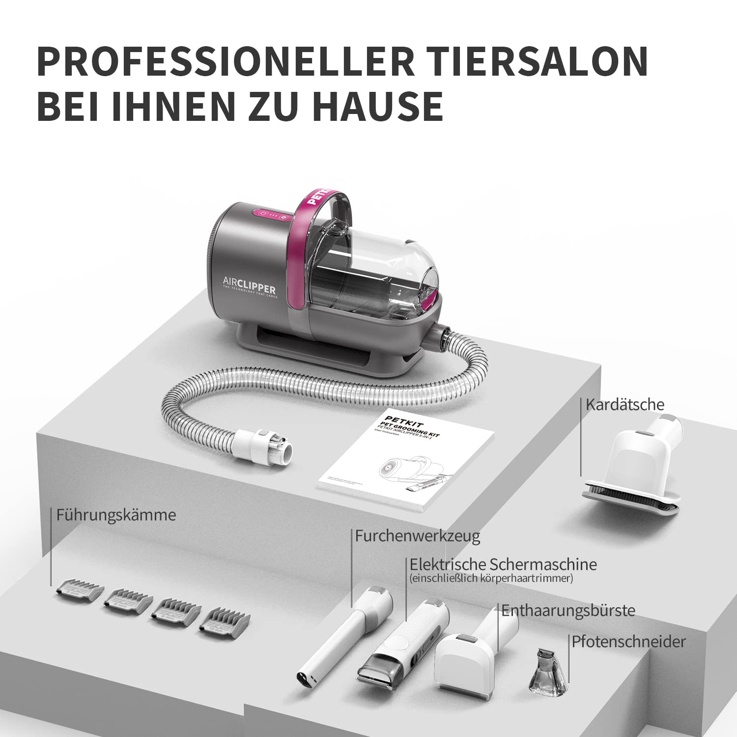 PETKIT Hundeschermaschine mit Staubsauger, 5 in 1 Profi Haustierpflegeset, Leise Schermaschine Hund Katze Tierhaarschneidemaschine, Professioneller Hundehaarschneidemaschine, 1.5L