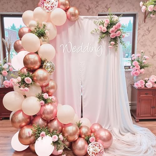 Miniatura 4 de Kit de arco de guirnalda de globos de 147 piezas, color oro rosa perla, oro rosa metálico, blanco, desnudo, con confeti, para boda, despedida