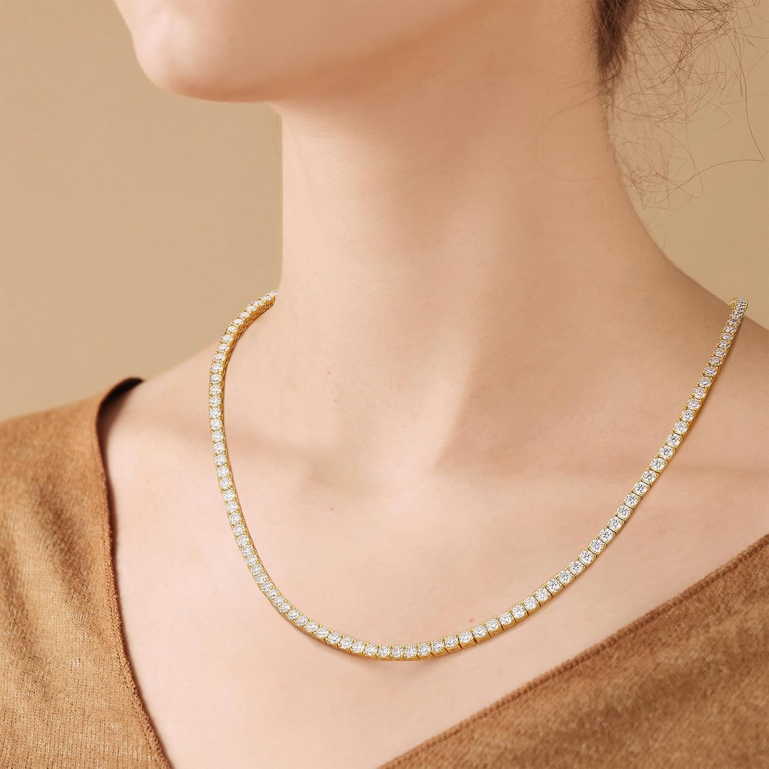 Moissanite Sterling Silver Link Necklace: 3MM VVS1 D Color White Gold Plated 925 Moissanite Tennis Vintage Elegant Dainty Birthday Wedding Christmas Valentine's Day Jewelry Gift for Women Men Girls