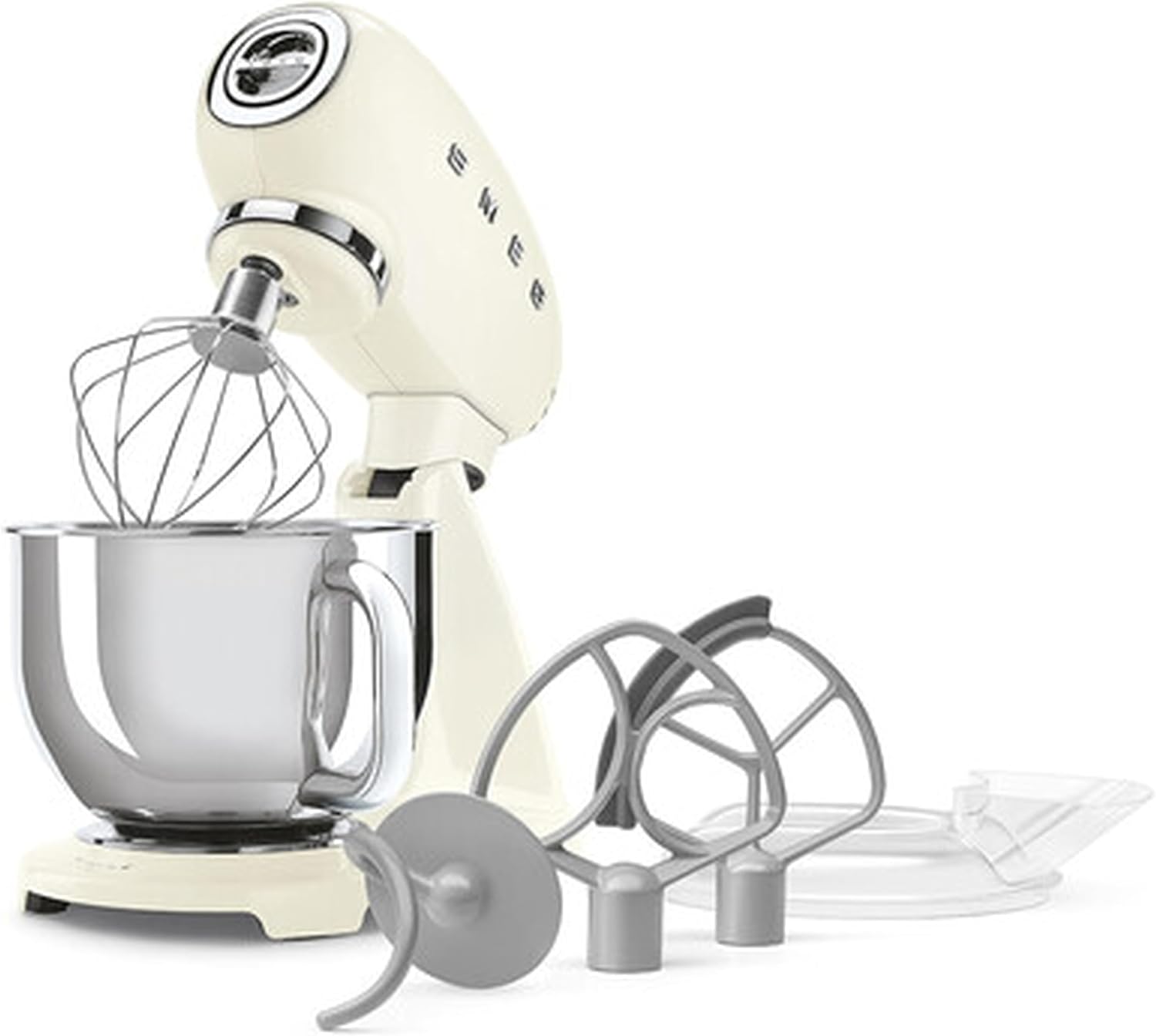 SMEG SMF05 Forte 5-Qt Stand Mixer with 750W Motor, Smooth Start & SteadyMix, Flex Edge Beater, 10 Speeds, Stainless Steel Bowl – Retro 50’s Style Planetary Mixer for Dough, Baking & Desserts-Cream