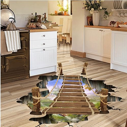 Miniatura 2 de Karomenic Pegatinas de suelo 3D de glaciar polar para pared, puente colgante de madera, PVC, arte de pared, para baño, sala de estar, guardería,