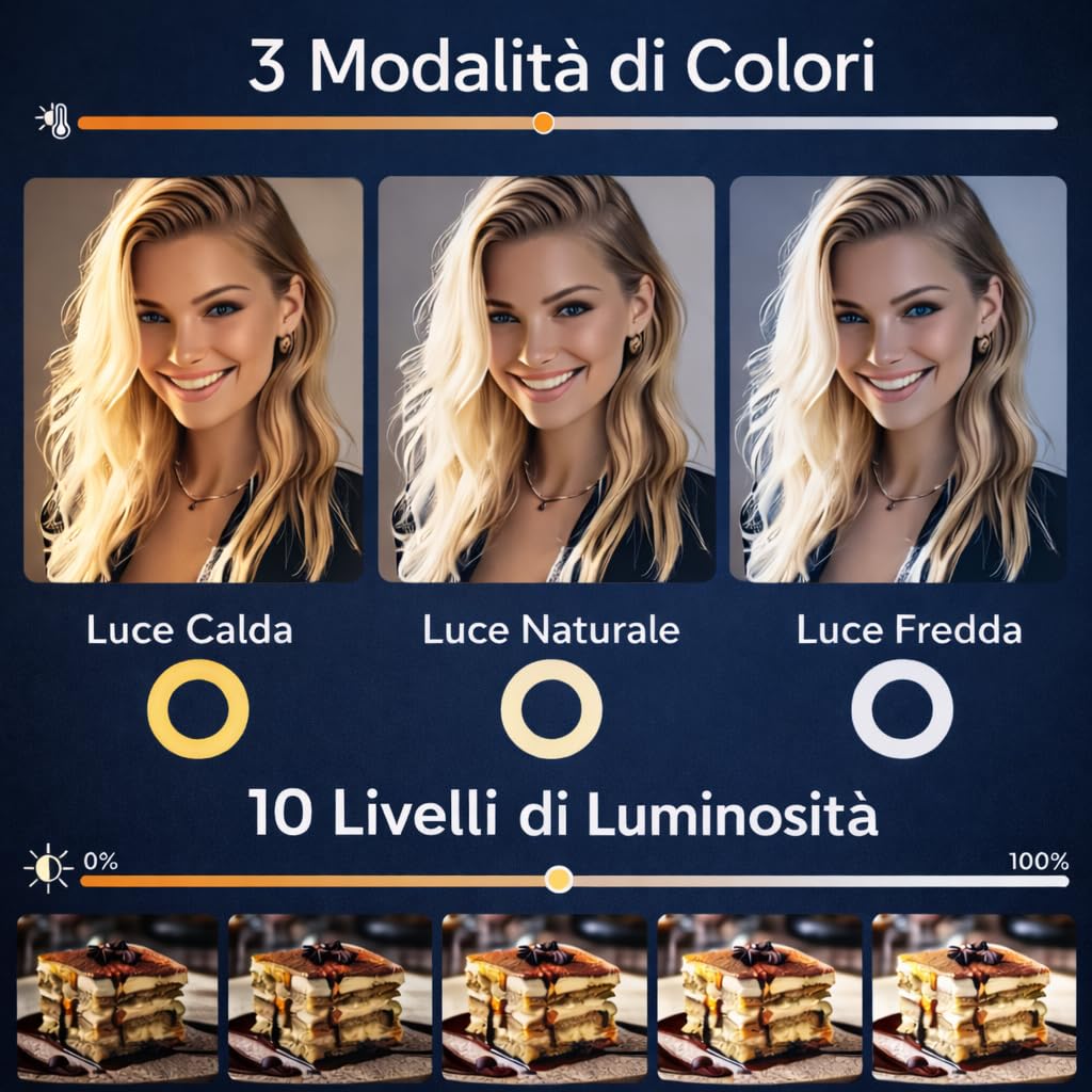 Lampada ad Anello LED 12" 30cm Regolabile per Selfie Video Foto Treppiede 3 Modalità Illuminazione