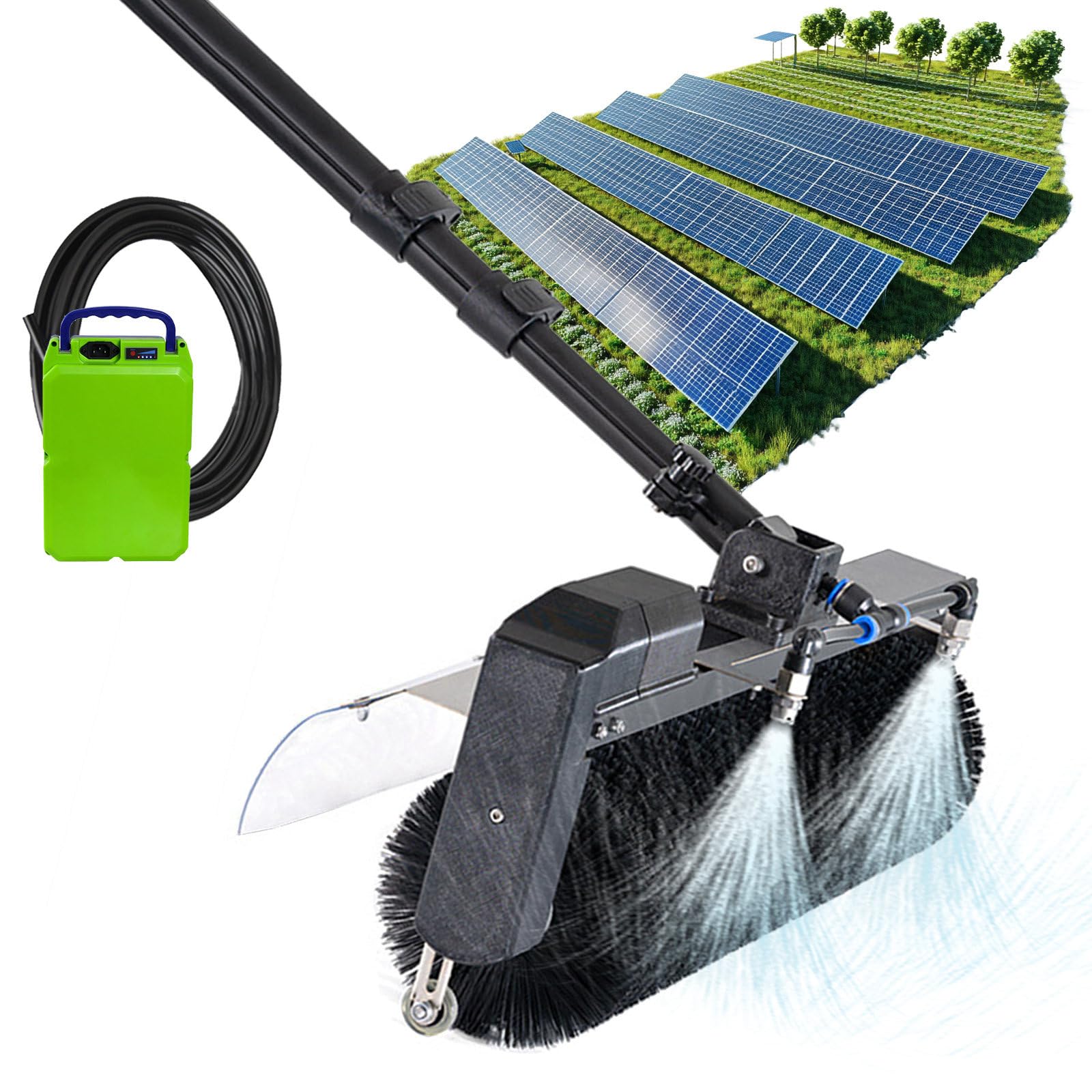 AYCDL Rechargeable Solar Panel Cleaning Kit - 360° Auto Brush with 7.5M/5.5M/3.5M Telescopic Pole & Water Fed Roller for Roof/RV/Windows,3.5m/11.4ft