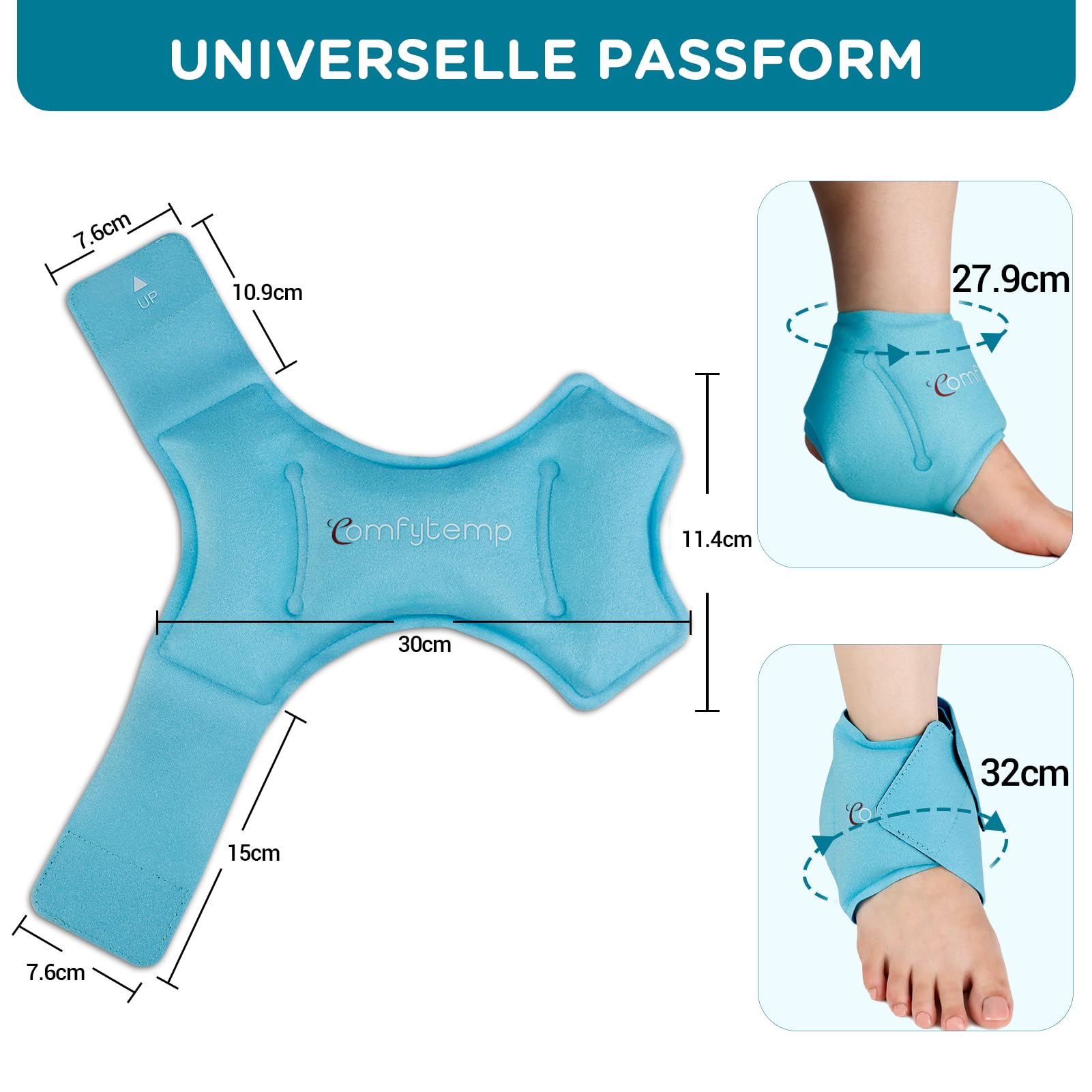 Comfytemp Kühlmanschette Fuß Knöchel Gel Kühlpads（2 Stück）,Kühlbandage Fußgelenk Schmerzlinderung,Kalt Warm Kompresse Wiederverwendbare Kühlpacks Plantarfasziitis 30x11cm