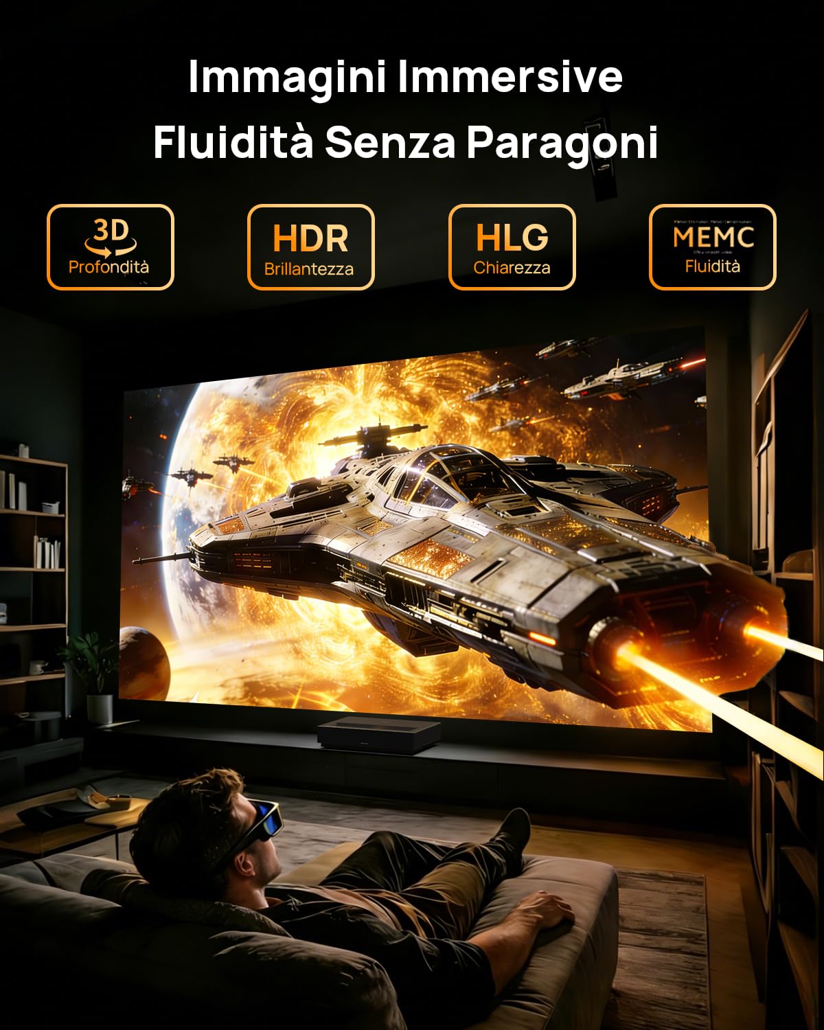 WEMAX Nova Pro Proiettore Ultra Corto 4K UST, 150" ALPD Laser TV con Smart Google TV, 2100 Lumen ISO, Dolby Audio DTS-HD, Proiettore Home Cinema per Film, WiFi Bluetooth, Assistente Google Integrato