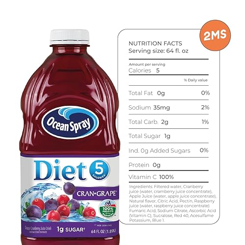 Miniatura 4 de 2MS Caja con 5 botellas de plástico Ocean Spray Diet para jugo de uva de 64 onzas líquidas