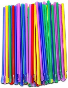 250-Count - 8 Inch Snow Cone Spoon Straws - Bright Assorted Colors - Snow Cones, Slushies, Shaved Ice, Frozen Drinks - For Birthdays & Summer Treats