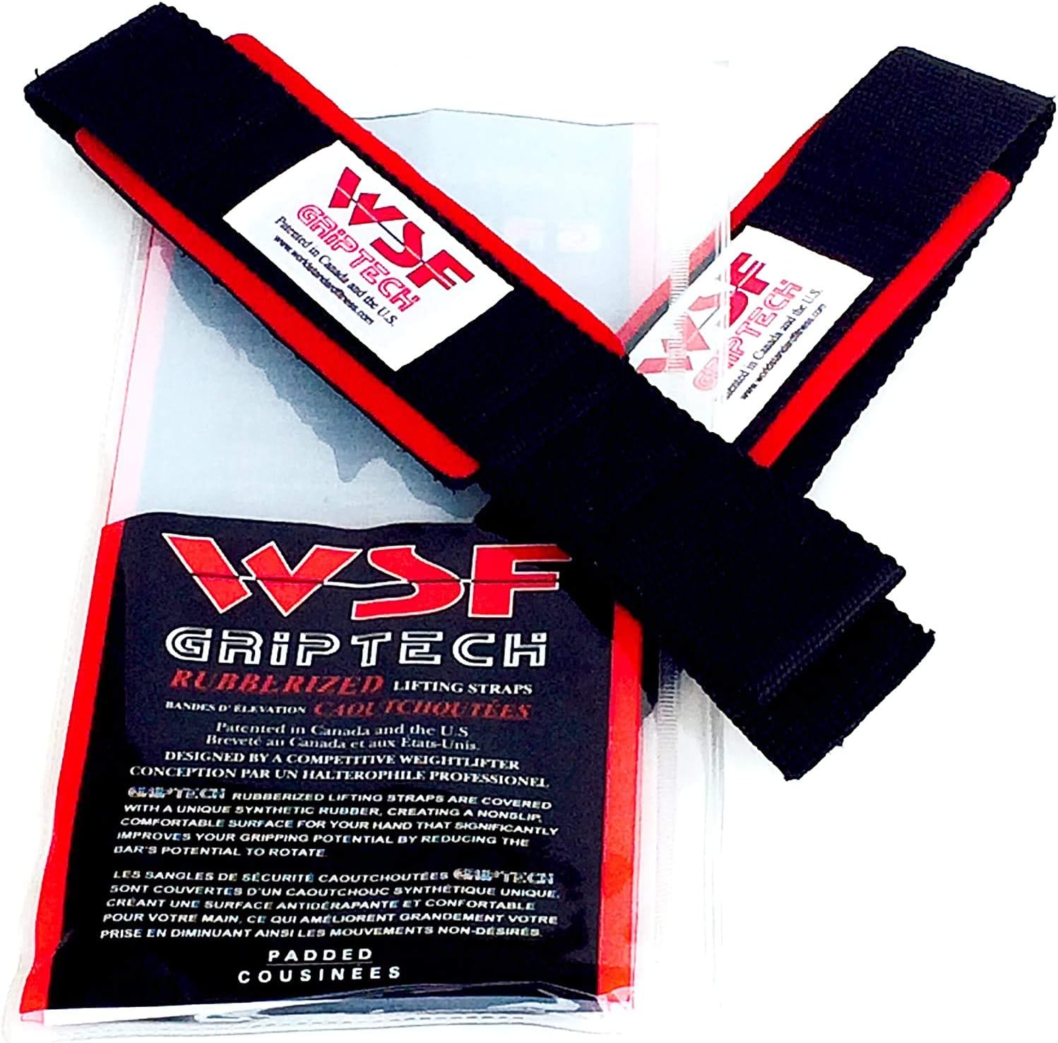 Bimo World Standard Fitness WSF Griptech Rubberized Padded Ultimate Weight Lifting Straps, 1 Pair