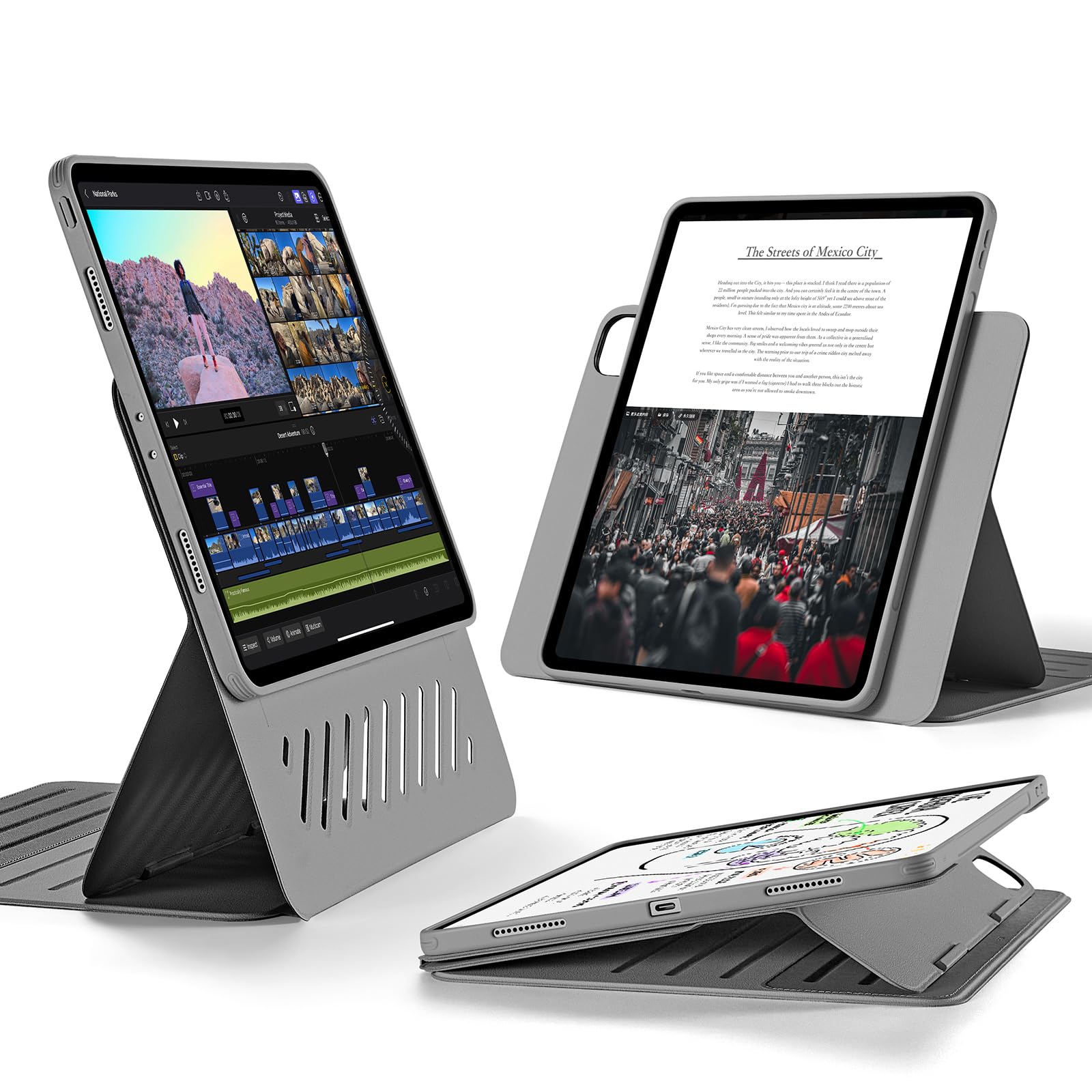 ESR iPad Pro 12.9 Case (2022/2021, 6th/5th Generation) Rotating Case with Removable Magnetic Cover Portrait / Landscape Stand, 9 Adjustable Angles, Rugged Protection, Shift Series, Gray