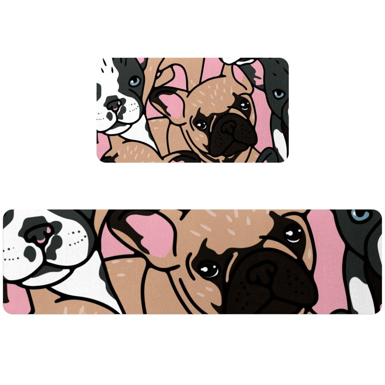 Tapis de cuisine bouledogue français antidérapant et absorbant en lot de 2