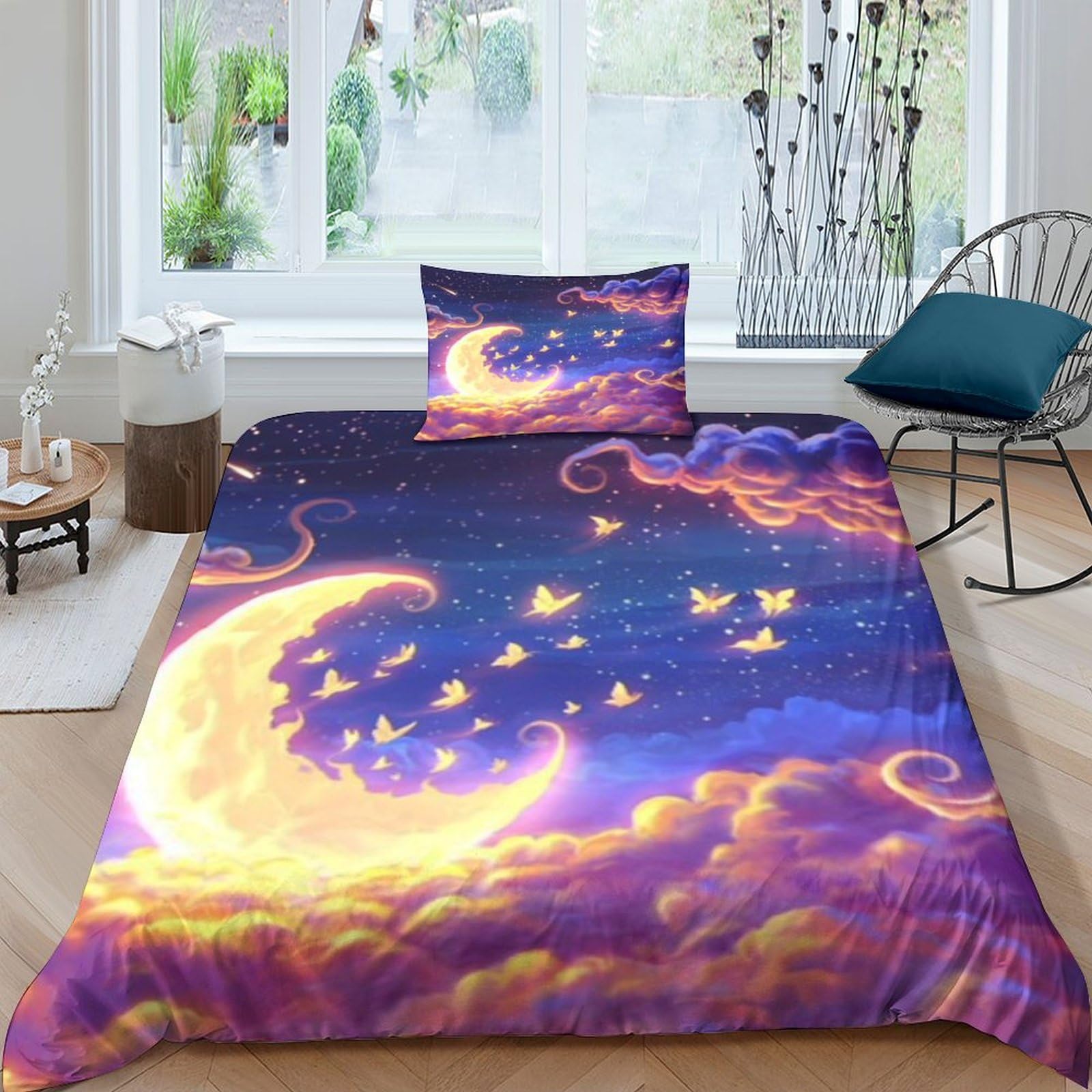 Ensemble de literie anti-transpiration avec housse de couette microfibre respirante motif ciel 3D