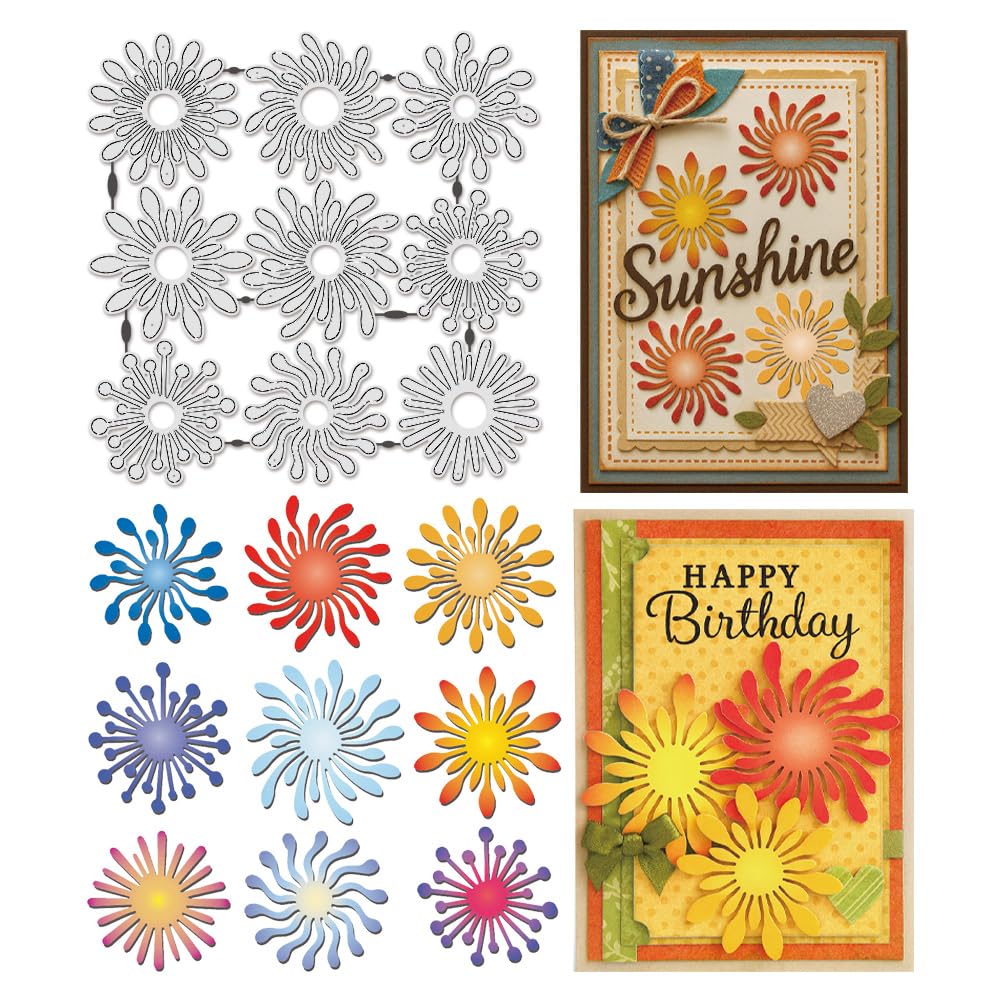 UNICRAFTALE 9Pcs Flower Stamens Cutting Dies for Card Making Abstract Radiating Border Embossing Die Cuts Carbon Steel Template Metal Greetings Die Cuts for DIY Scrapbooking Album Craft Home Decor