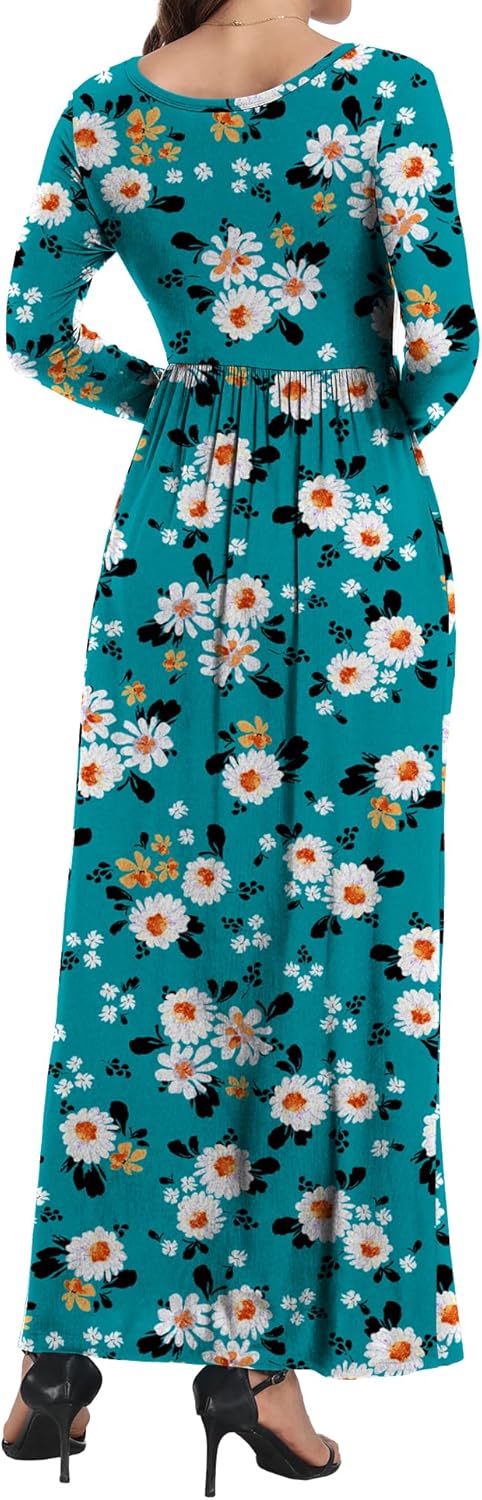 Women's Long Sleeve Long Maxi Fall Casual Dresses M Mix Blue - Image 5