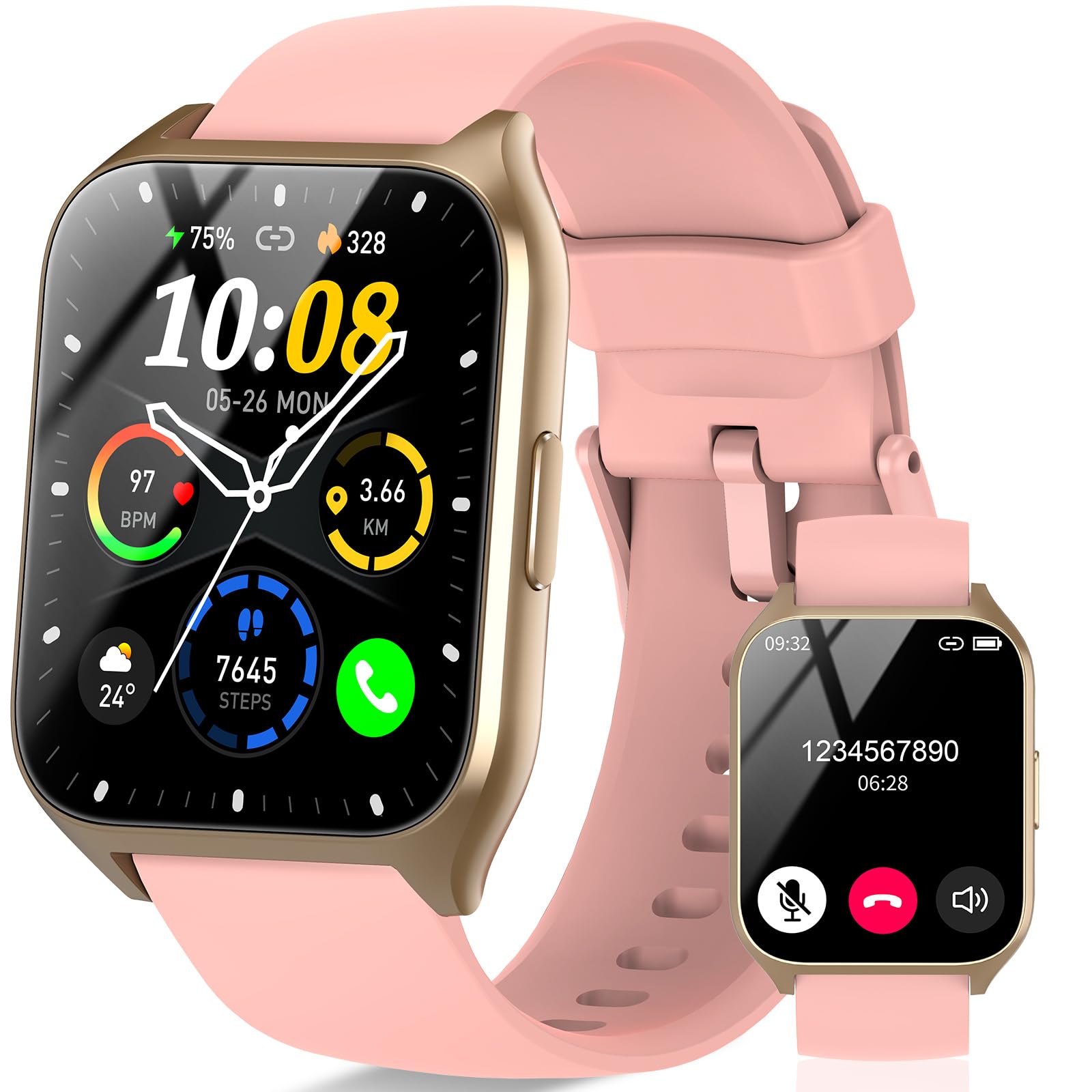 Orologio Smartwatch Uomo Donna, 1.85" HD Smartwatch con funzione chiamata, 113+ Sportive Smart Watch con Contapassi/Sonno/Cardiofrequenzimetro, Impermeabil IP68 Fitness Tracker per iOS Android, Rosa
