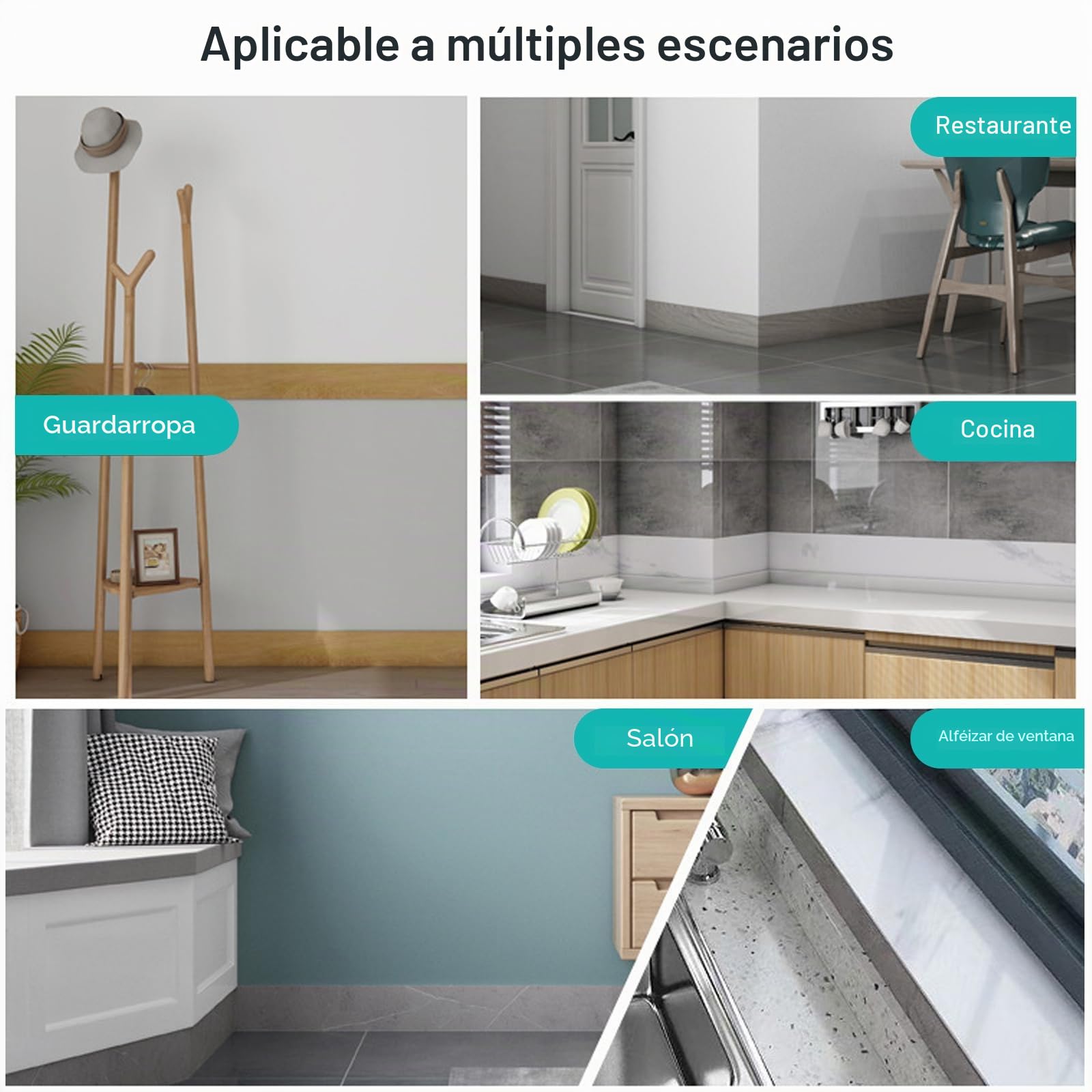 10cmx10m Rodapié Flexible Autoadhesivo, Blando Rodapie PVC Impermeable Brillante Zócalo Suave Borde de Papel Pintado Decoración (Grano de Madera Gris)