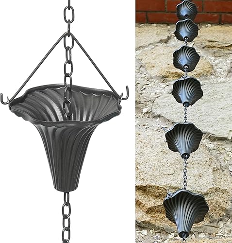 Cadena de lluvia de 8.5 pies, cadenas de lluvia para canalones, reemplazo funcional para bajantes, cadena de captura de lluvia ajustable para