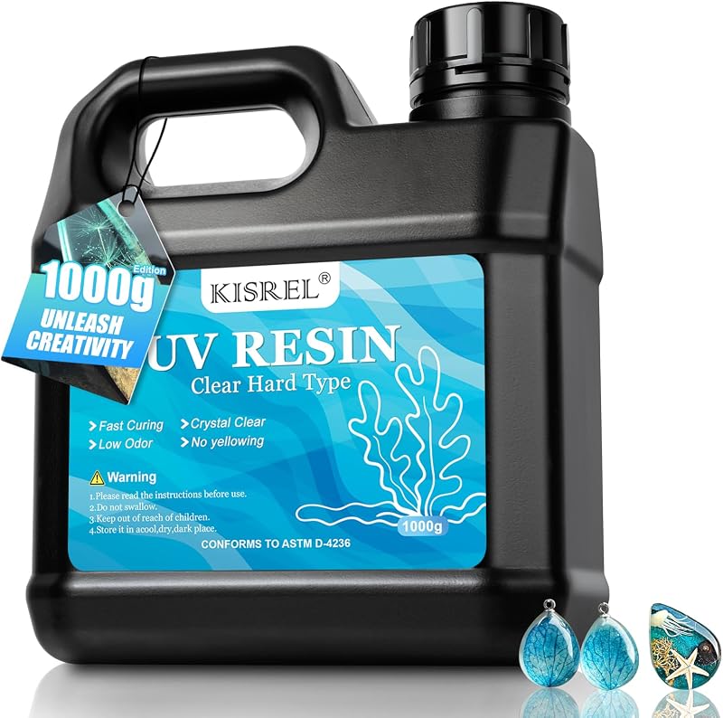KISREL UV Resin 1000g Bulk, Crystal Clear Hard for Jewelry Crafts Resin Kit