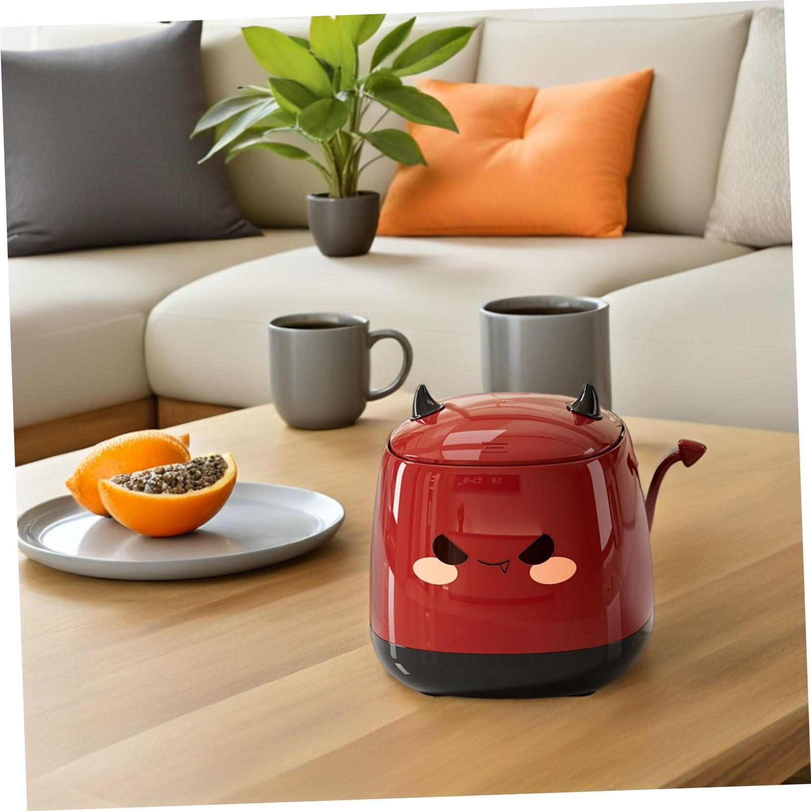 STOBAZA Mini Desktop Trash Can mit Deckel Kompakter Leiser Tischabfalleimer für Büro Schlafzimmer Büro Süßer Roter Platzsparende für Schreibtisch und Arbeitsbereich