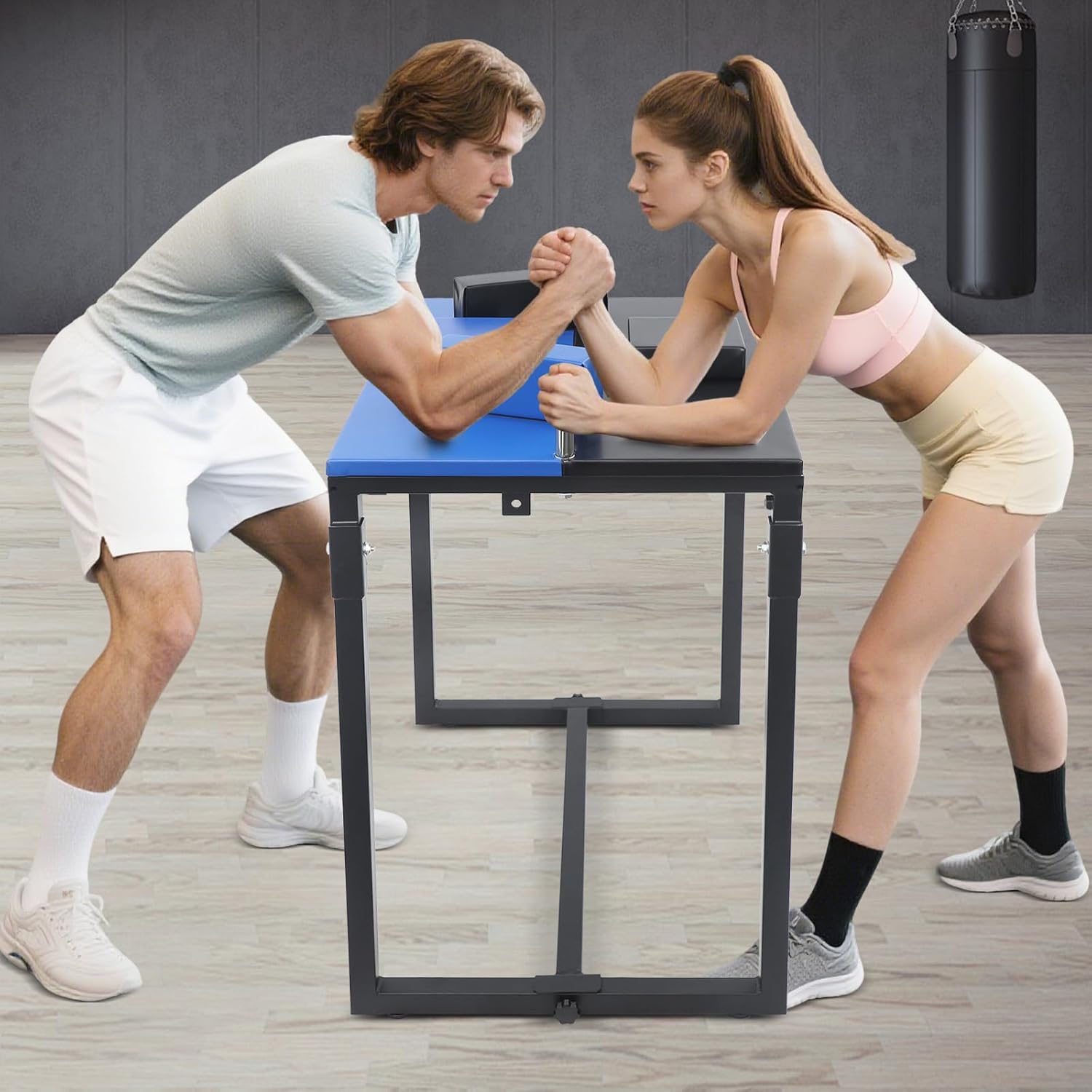 Arm Wrestling Table, Foldable Arm Wrestling Table, Foldable Arm Wrestling Table, Competition Training Equipment for Professional Players, Amateur Enthusiasts, Home Gym & Club, Black, Blue