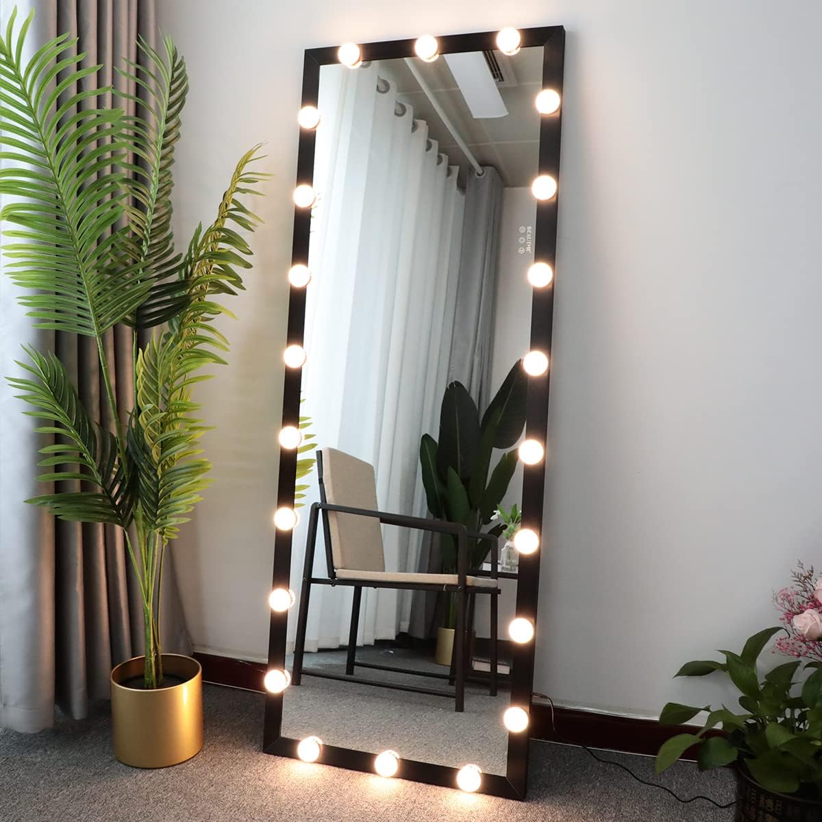 BEAUTME Vanity Mirror with Lights,Full Length Mirror 63" x 24",LED Standing/Wall-Mounted/Floor Mirror/Makeup Mirrors with 22 Dimmable Bulbs(Black)