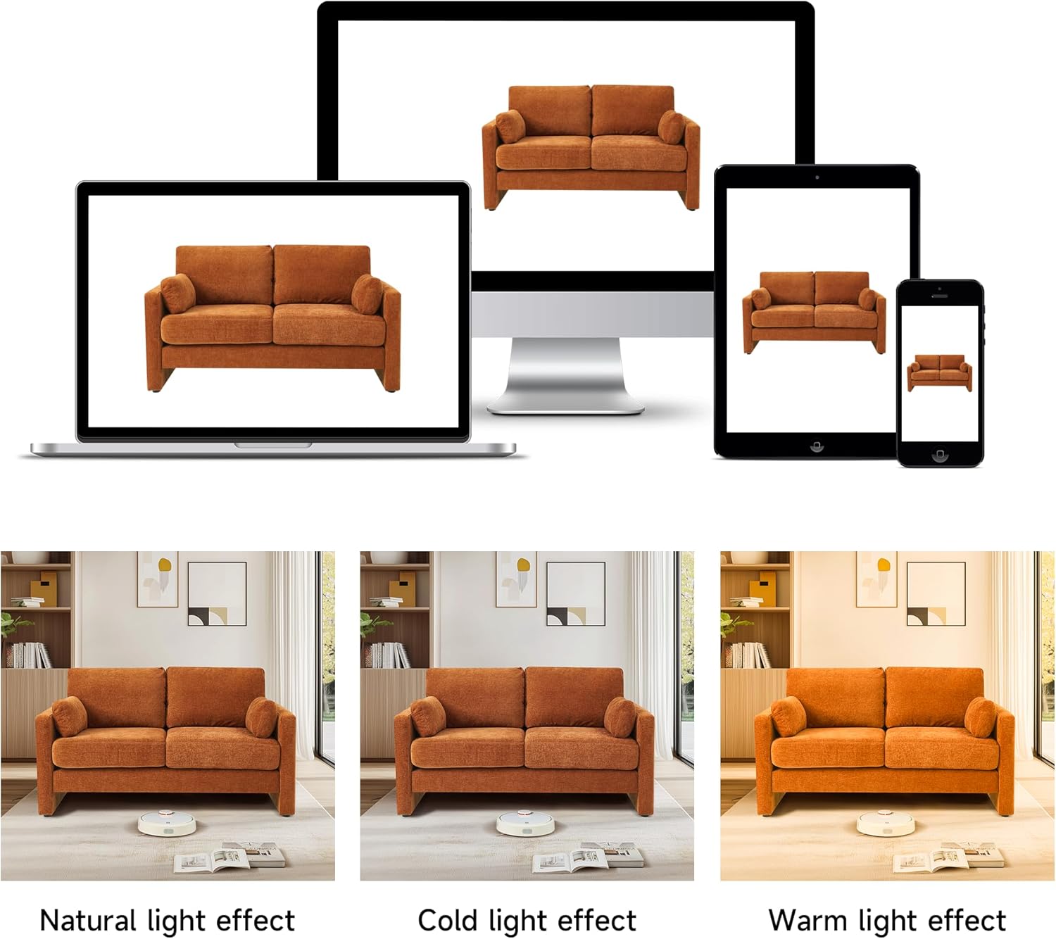58.7" Modern Loveseat Sofa, Soft Chenille Fabric Love Seat Couch, 2 Seater Comfy Upholstered Leisure Sofa Loveseat Couches with 2 Waist Pillow for Living Room, Bedroom, Office