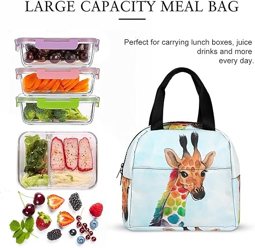 Miniatura 6 de QJHEC Lonchera de jirafa, reutilizable, linda bolsa de almuerzo aislada para niños, bolsa de mano multifuncional para la escuela, contenedor de