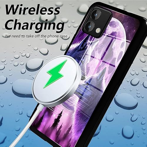 Miniatura 3 de Funda para Moto G Stylus 5G 2023 de vidrio templado, funda negra con diseño de luna y lobo para mujeres y hombres, antiarañazos, a prueba de golpes,