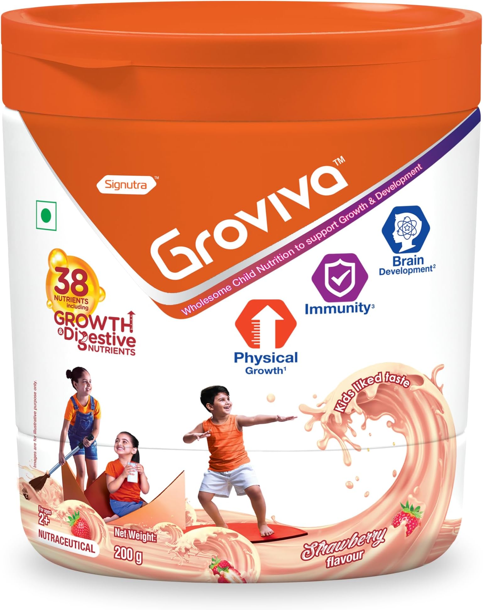 Hemir Groviva Child Nutrition Supplement Powder, Pack of 200g (Strawberry)