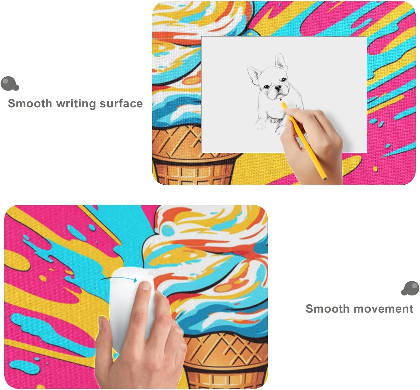 Large Gaming Melting ice Cream Cone Design Mouse Pad 35.5 x 16 Inch, Non-Slip Base, Water Resistant, Ideal for Gamers, Office & Home