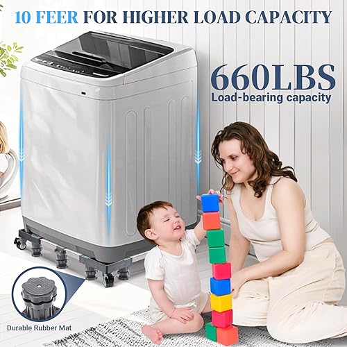 Miniatura 4 de WBD WEIBIDA Soporte de base de lavadora de tamaño completo mejorado con 4 ruedas de bloqueo y 10 pies fuertes, soporte de refrigerador de 24 a 31