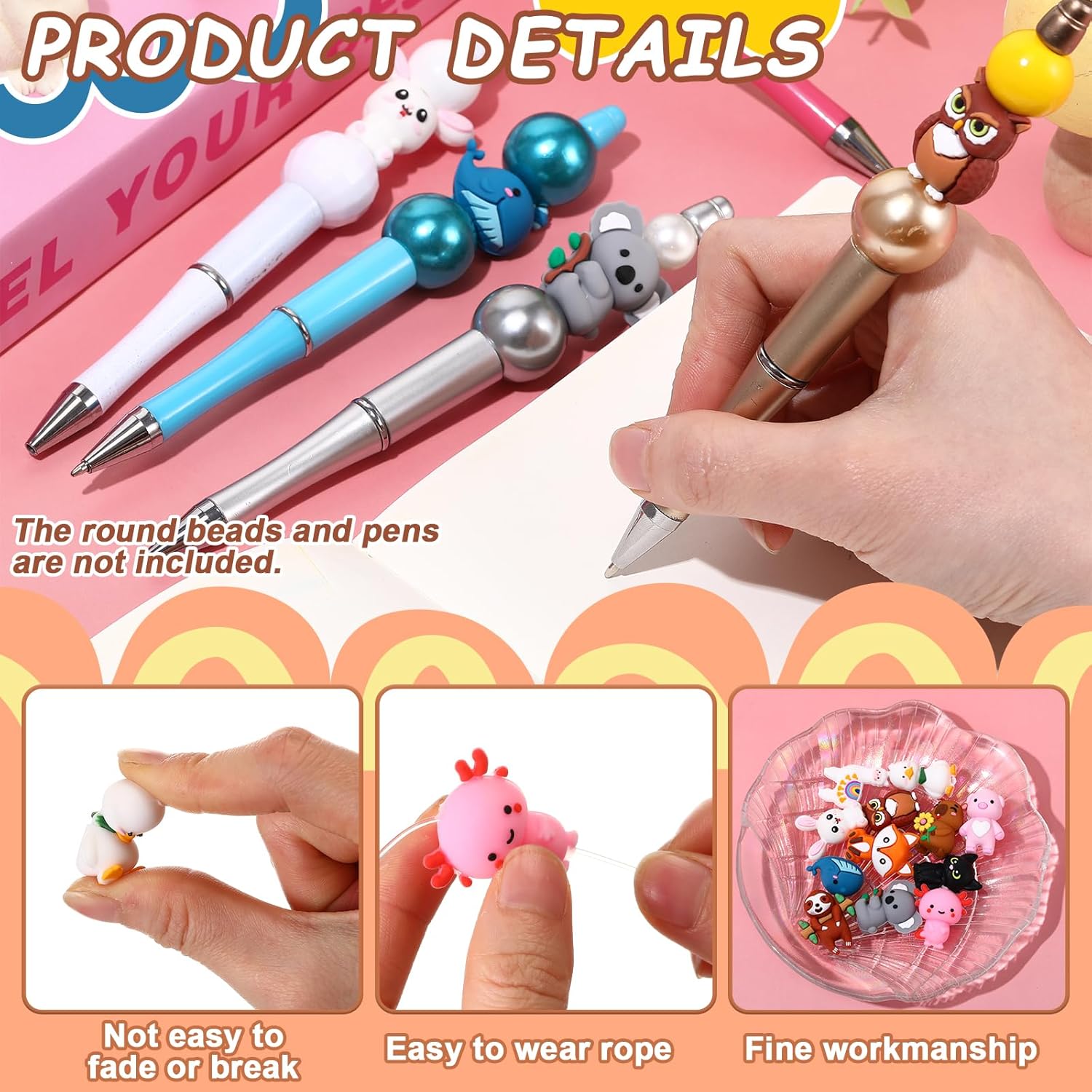 12 Pcs 3D Silicone Focal Beads Pens Beads Bulk for Beadable Keychain DIY Crafts Necklace Bracelet Phone Chain Charms Jewelry Making (Animals B) - Image 3