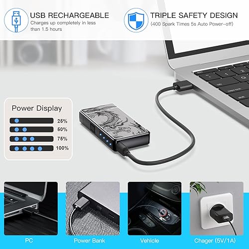 Miniatura 5 de Encendedor eléctrico, recargable por USB, arco de plasma, resistente al viento, sin llama, electrónico, sin butano, mini encendedor para velas,