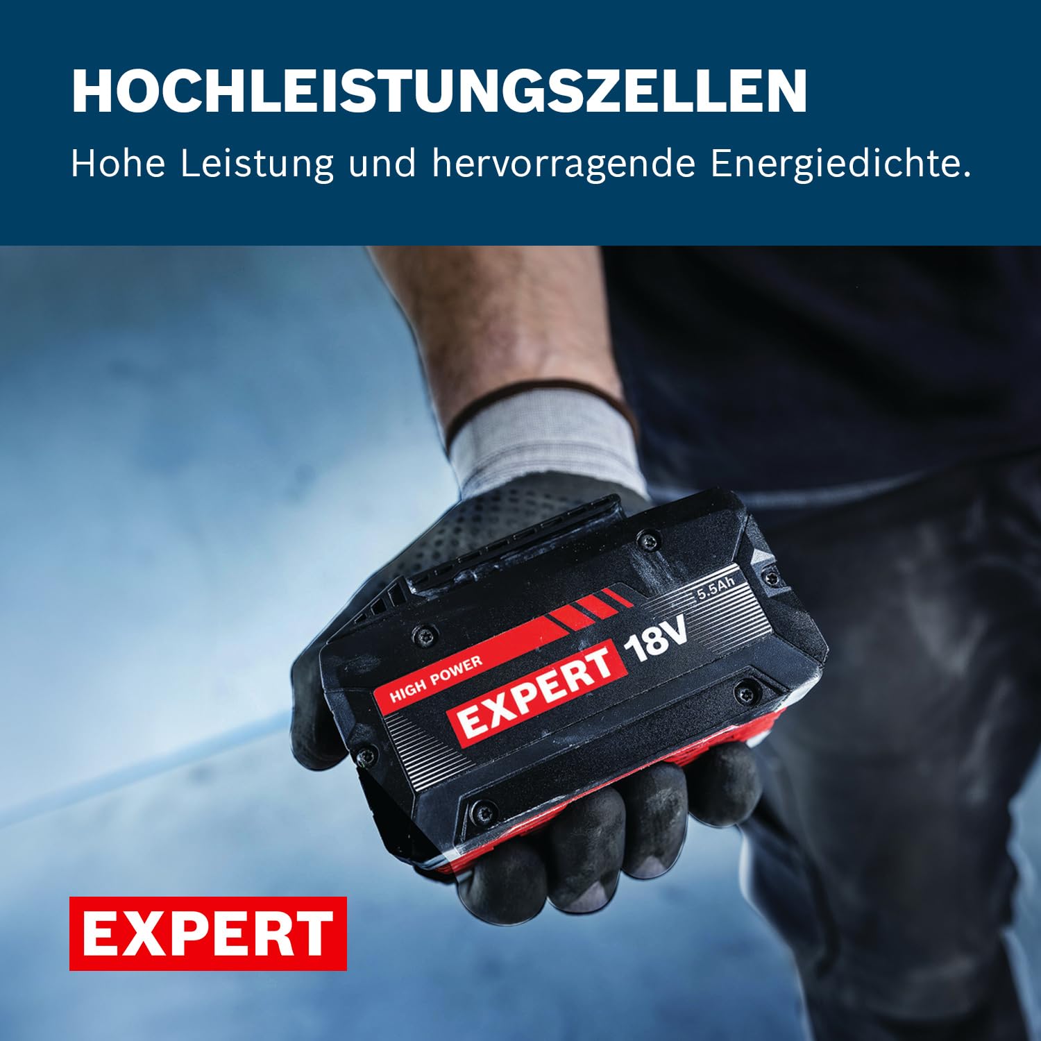 Bosch EXPERT 18V System Hochleistungs-Starter-Set: 2X EXBA18V-55 + 1x Schnellladegerät GAL 12V/18V-18