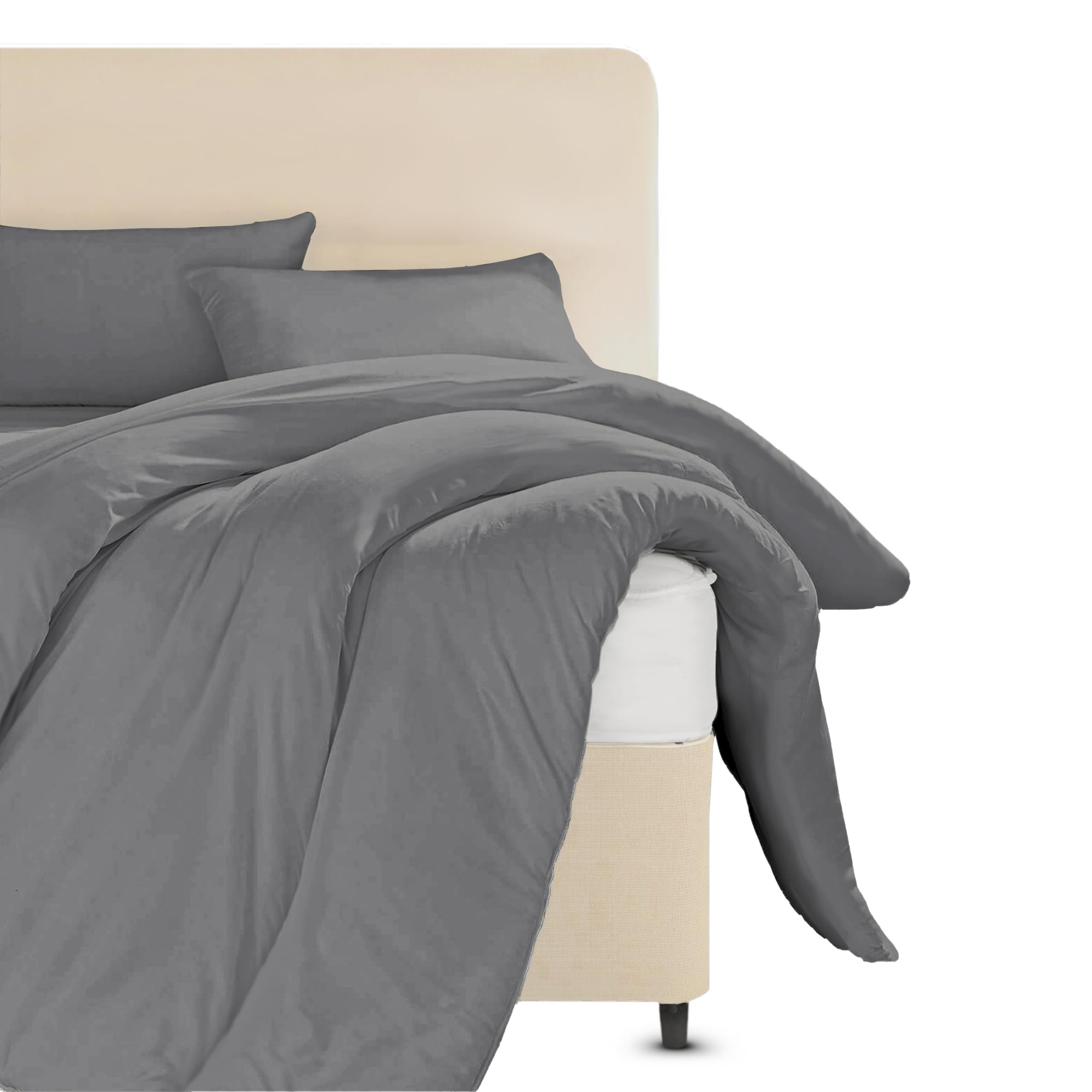 Siesta Zen Premium 100% Cotton Duvet Cover Set 200 Thread Count Percale weave Non Iron Easy Care Bedding Set with Free Pillowcases Lightweight & Hypoallergenic (Gray, Single)