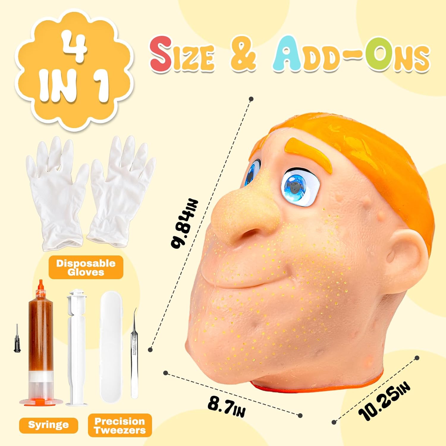 2026 New Refillable Pimple Popping Stress Toy for Adults – Big Head Squishy Fidget Toy for Anxiety Relief, Realistic Squeeze & Pop Design, Funny Desk Gag Gift, Yellow Hair