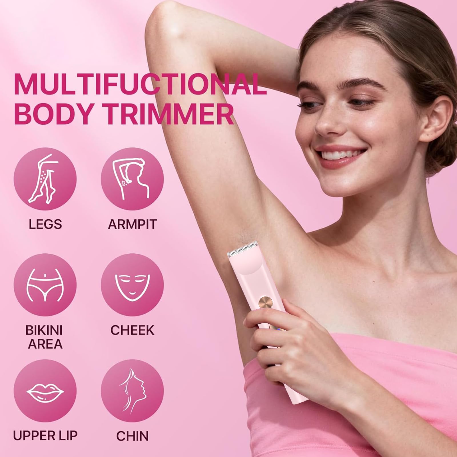 Rasoir Electrique Femme, Rasoir Electrique Feminin IPX6 Étanche Rasoir, zone Intime Sec/Humide pour Bikini, Aisselles, Bras, Visage et nez (Rose)