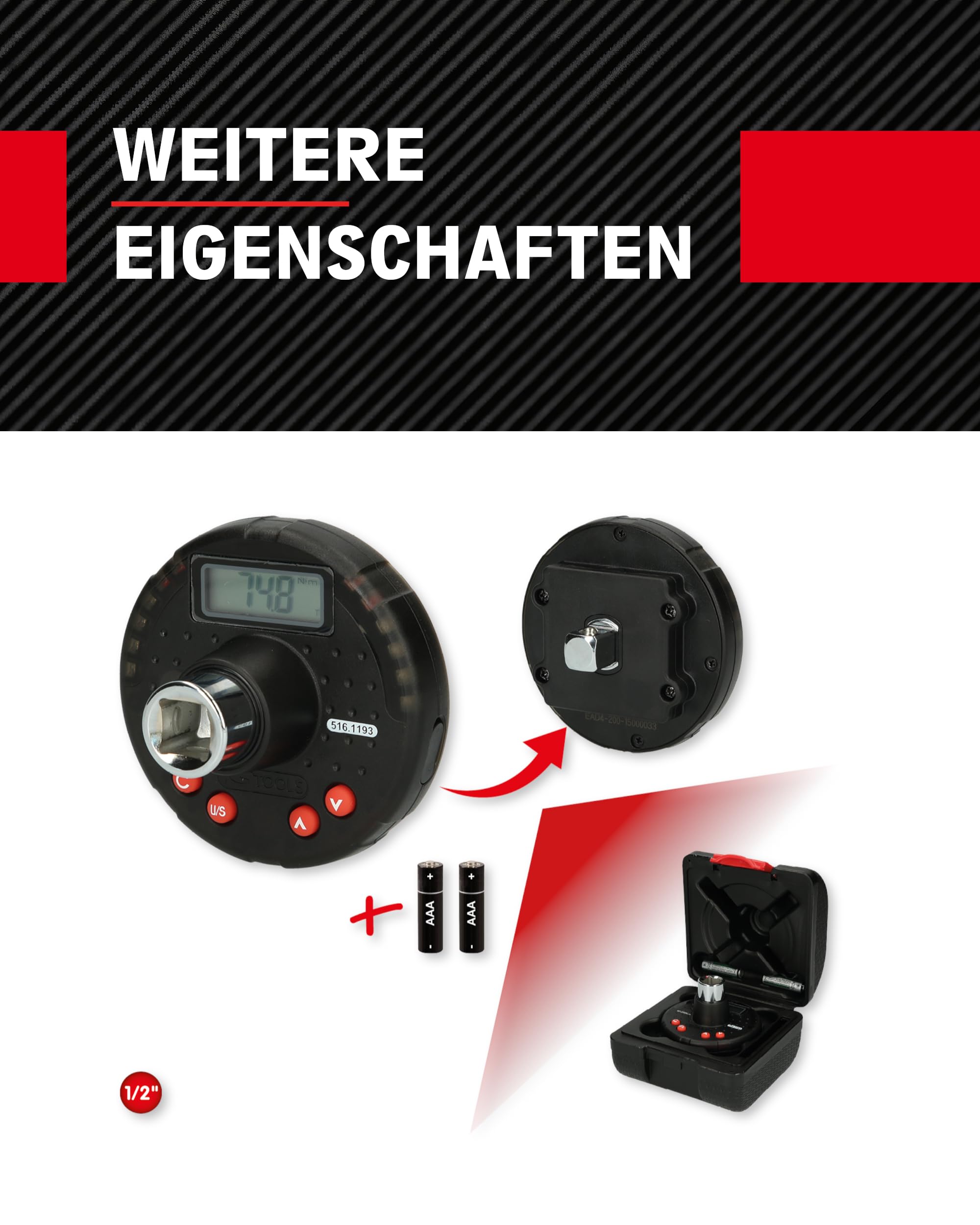 KS Tools 516.1193 Adaptateur couple/angle capacité 10-200 Nm
