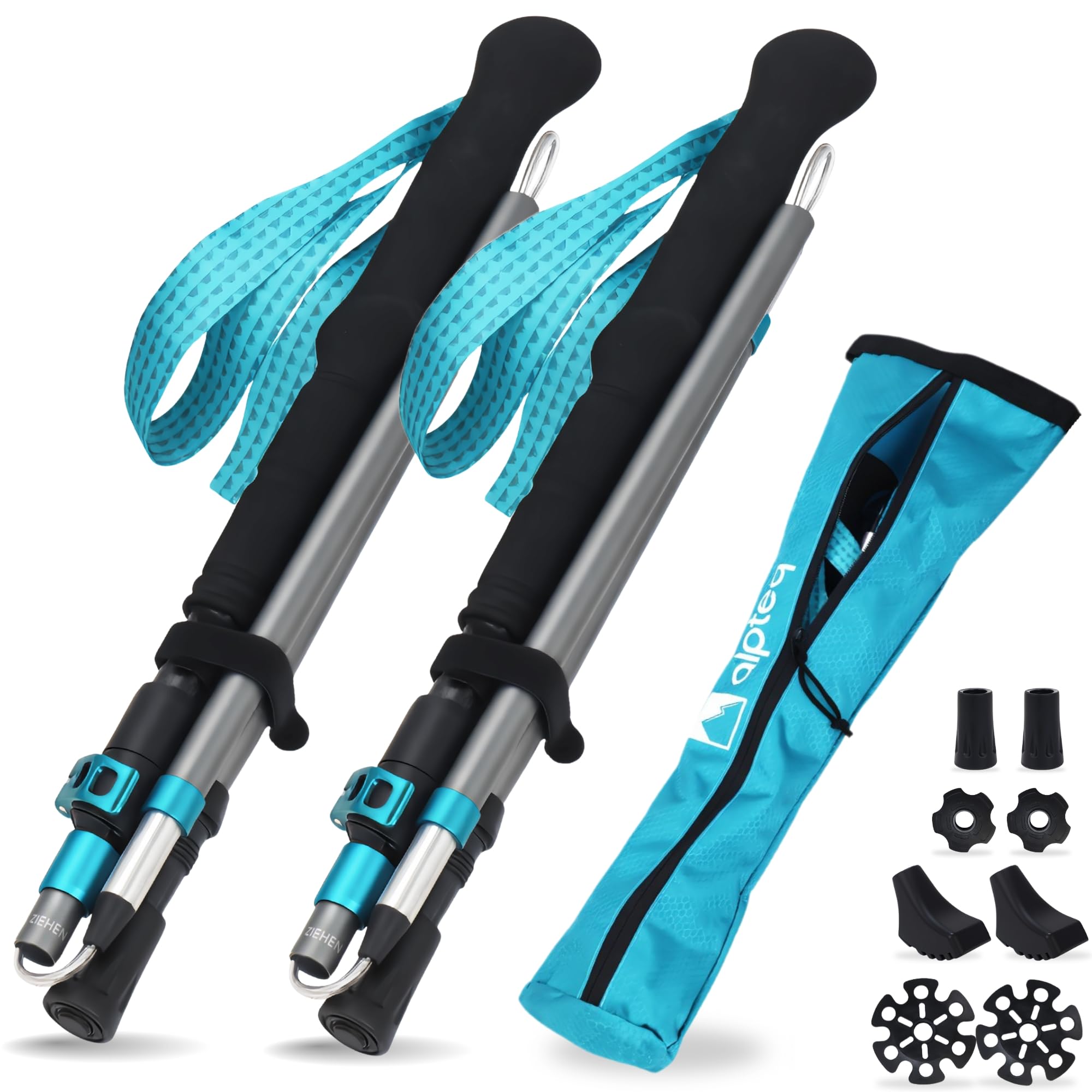 Alpteq® Wanderstöcke faltbar Carbon oder Aluminium mit Korkgriff | Bergsport Trekkingstöcke | Nordic Walking Stöcke Damen & Herren | extra leicht und Teleskop variabel