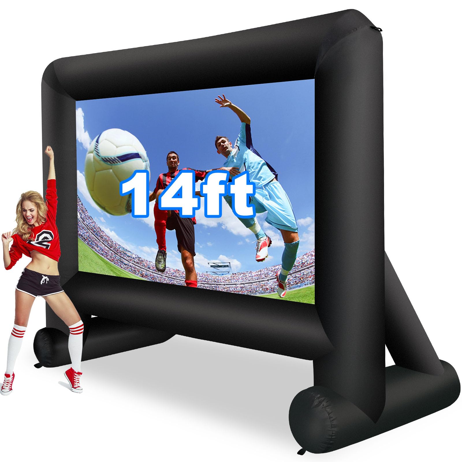 14 Feet Indoor and Outdoor Inflatable Blow up Mega Movie Projector Screen with Carry Bag for Front and Rear Projection