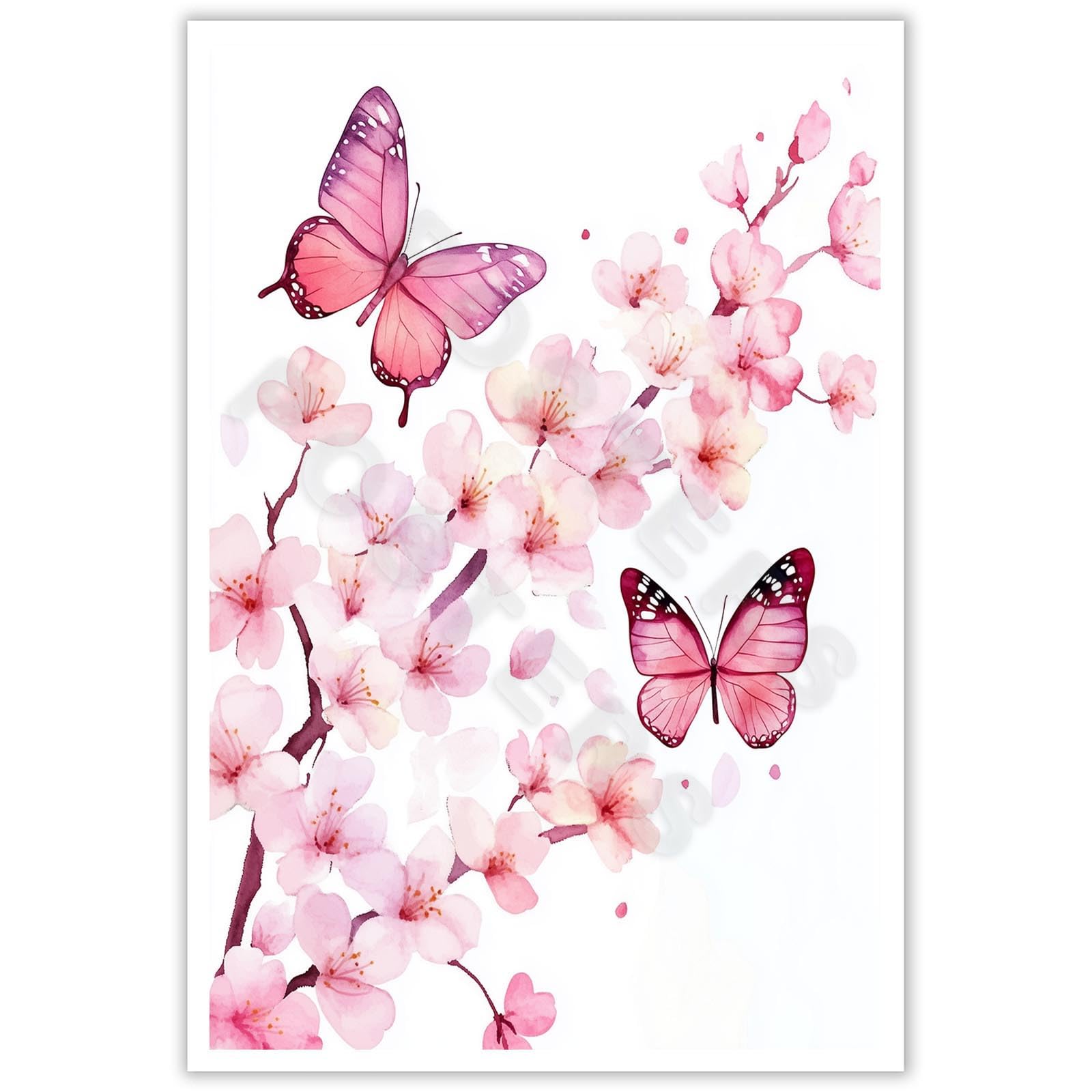 ECUASMR Trendy Pink Butterfly and Flower Print – Exquisite Watercolor Posters Preppy Aesthetic Wall Decor – Ideal for Bedroom, Living Room and Office